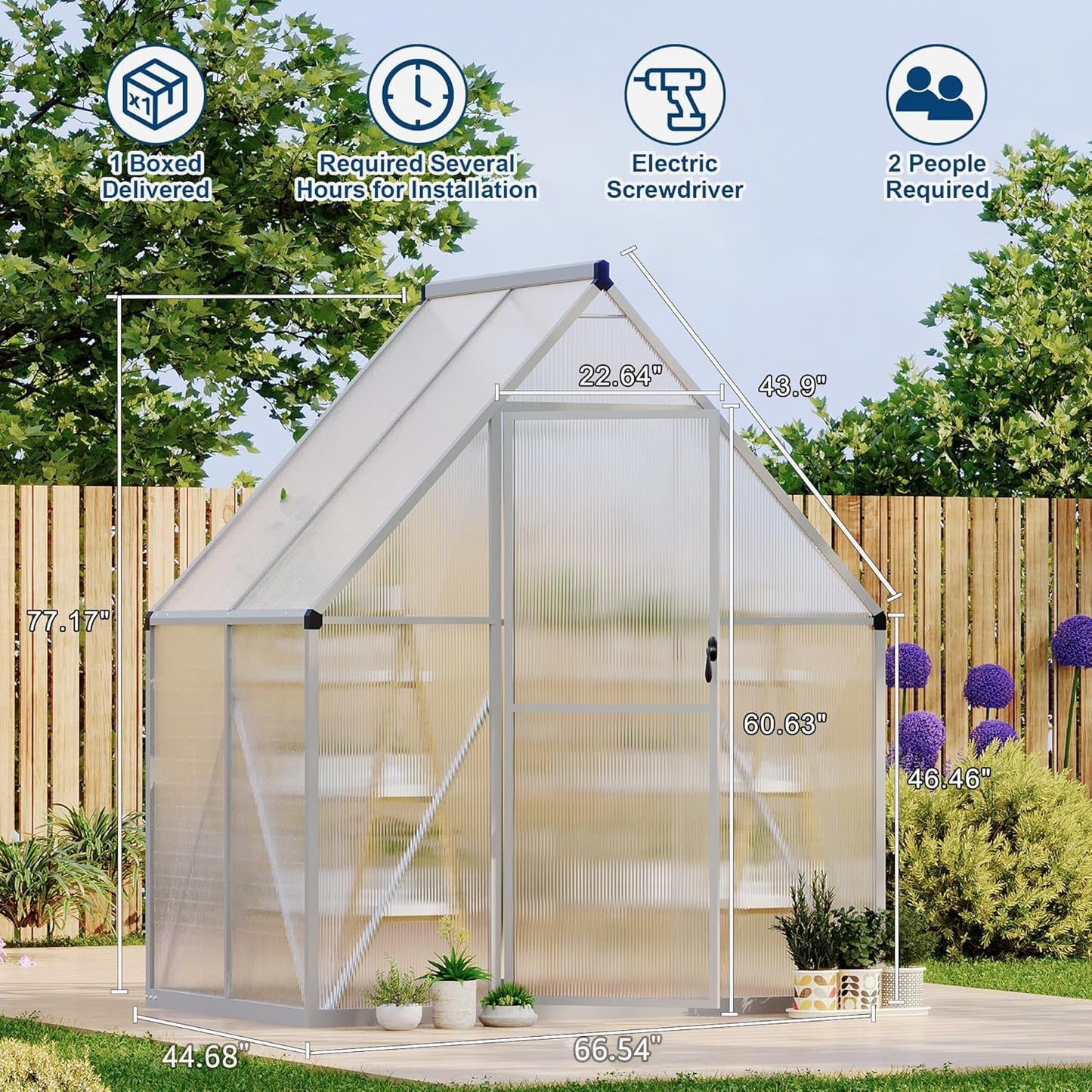 GarveeLife 6X4FT Polycarbonate Greenhouse with Aluminum Frame, Polycarbonate Greenhouse for Outdoors, Greenhouses with Ventilation, Aluminum Large Walk-in Greenhouses for Outside