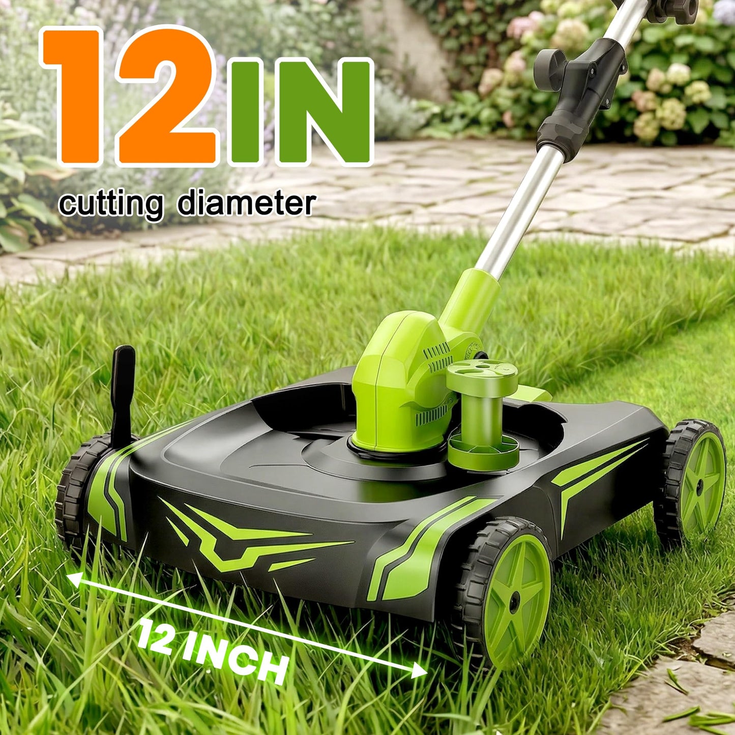4-in-1 Electric Small Lawn Mower with Detachable Wheeled Base, 3 Position Cutting Height, Cordless Mini Push Mower Battery Powered for Garden/Yard/Farm, Gardening Gifts for Parents, Seniors, Women