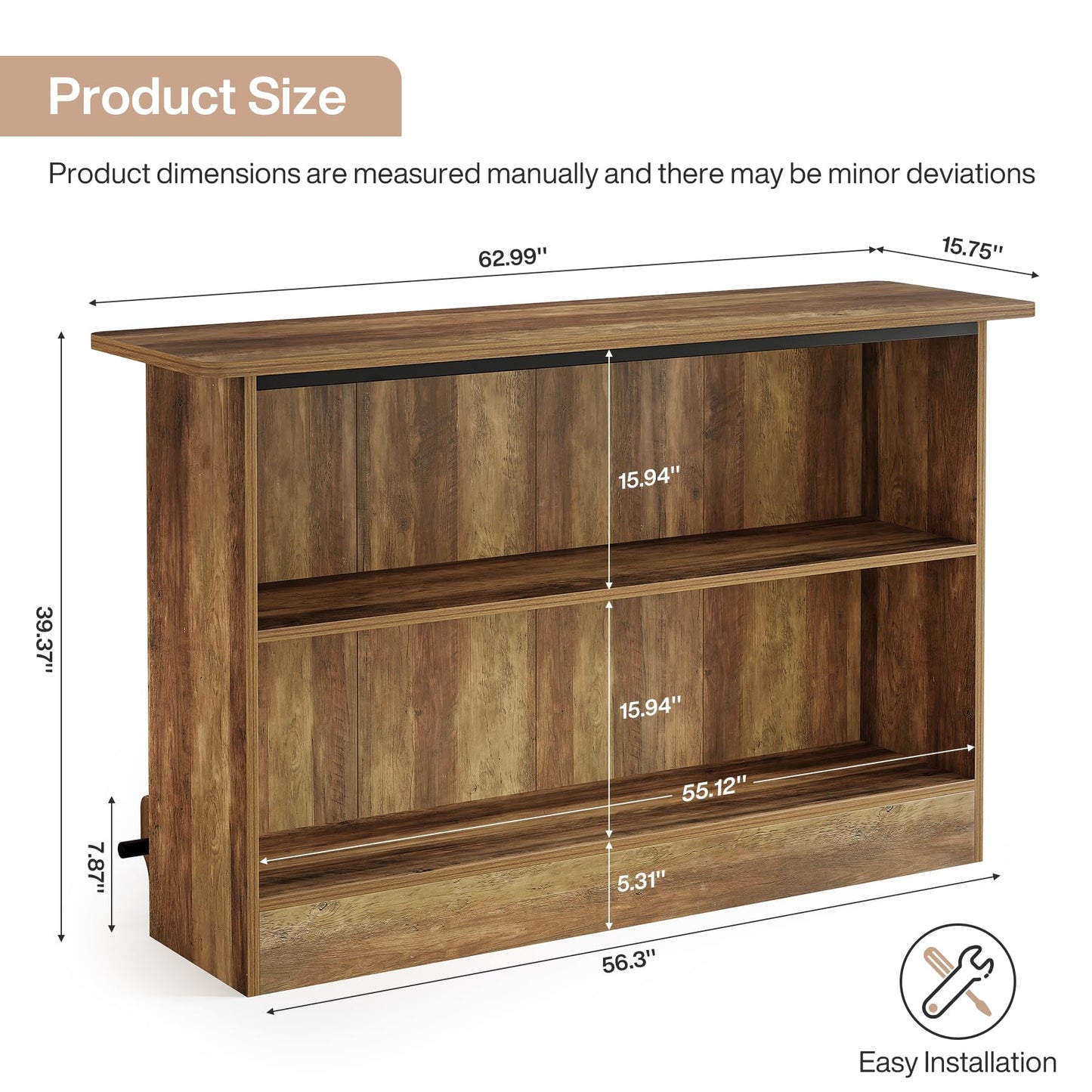 Tribesigns 63-Inch Bar Table, 2-Tier Bar Cabinet Height Pub Table with Footrest, Modern Coffee Cabinet for Home Kitchen, Large Home Unit Liquor Furniture, Bistro, Dining Room, Living Room (1, Brown)