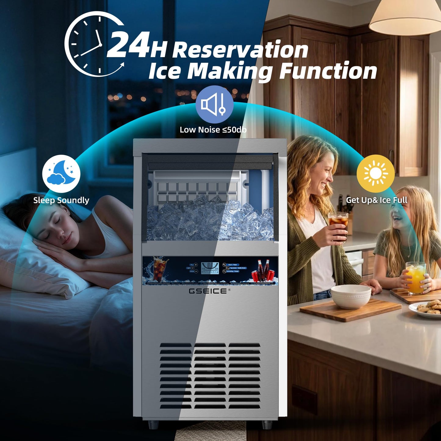 Ice Maker Machine, 100 lbs/24h with 20 lbs Storage, 40 Ice Cubes/15 Mins, ETL FCC, Freestanding Ice Maker with LED Display, 24H Timer, Smart Reminder, Self-Cleaning, for Home Bar Restaurant