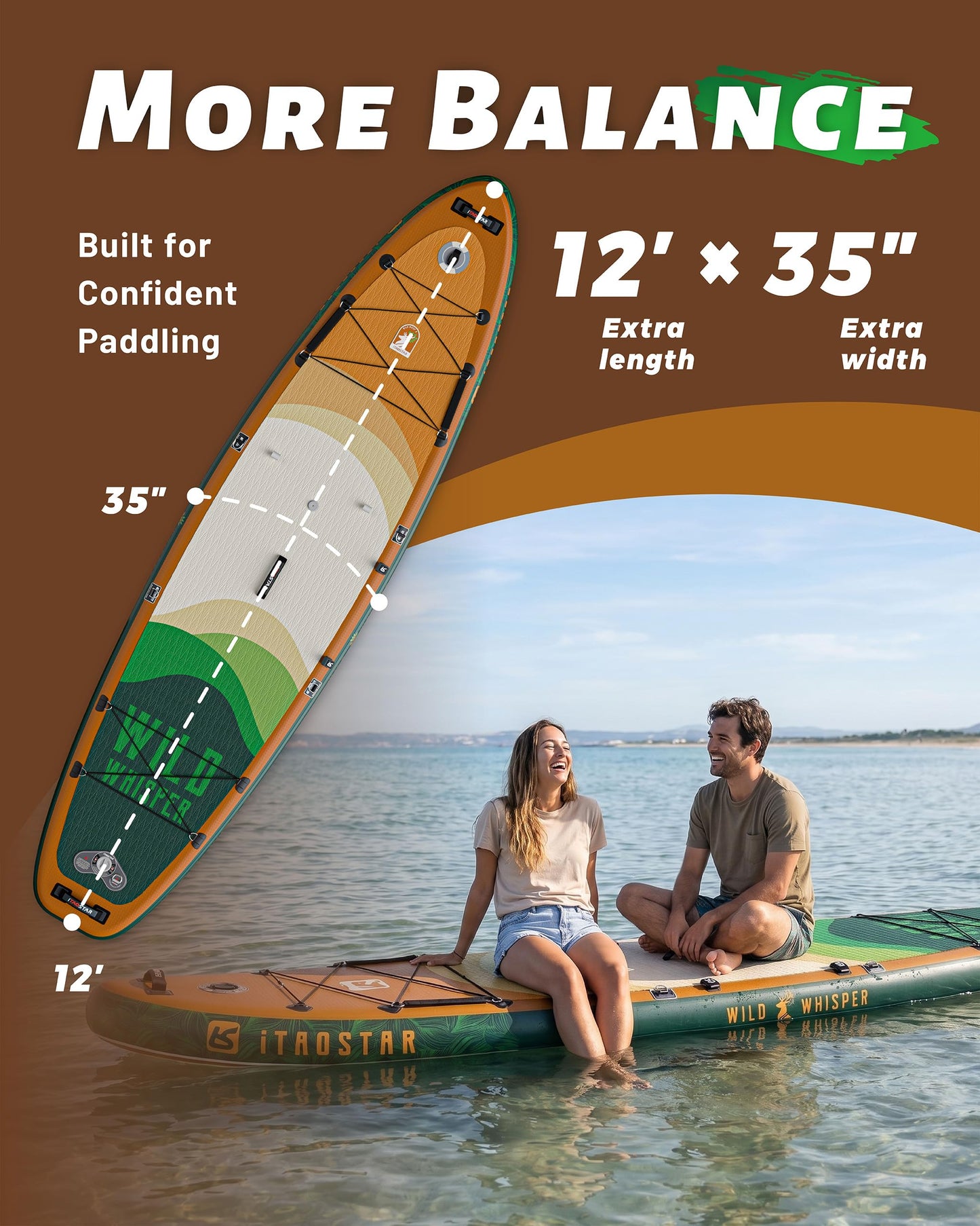 iTAOSTAR W03AP 12'x35 Inflatable Stand Up Paddle Board for Family - Extra Wide Inflatable SUP Boards with Seat, Premium SUP Package with Full Accessories for Touring & Yoga