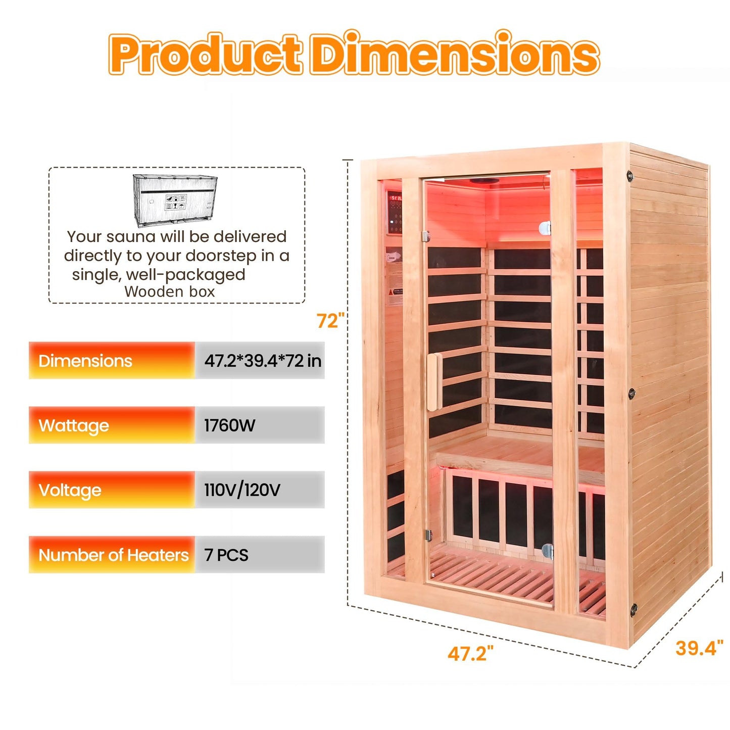 2 Person Infrared Sauna with Bluetooth, 1760W 120V Low EMF with Control Pane Home Indoor Dry Sauna Room for Gym & Spa, Canadian Hemlock