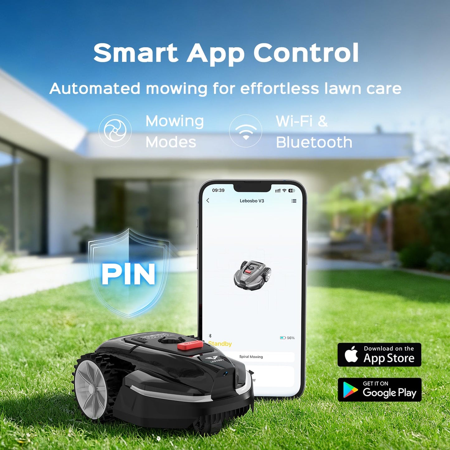 LEBOSBO V3 Robotic Lawn Mower with AI Vision Obstacle Avoidance, Smart APP Control, Low-Noise Operation, Adjustable Cutting Height, No-Go Zones, Ideal Robot Lawn Mower for Lawns Up to 1600 Sq.Ft