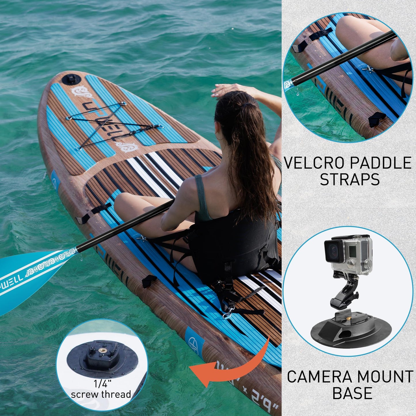 UPWELL 11’6”Inflatable Stand Up Paddle Board with Kayak Seat, Premium SUP Paddle Boards for Adults, Blow up Paddle Boards 6” Thick, Timber