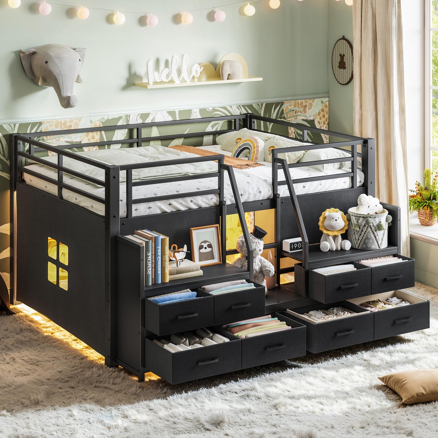 Bellemave Full Low Loft Bed,Metal Kids Loft Bed Frame for Boys Girls,Black