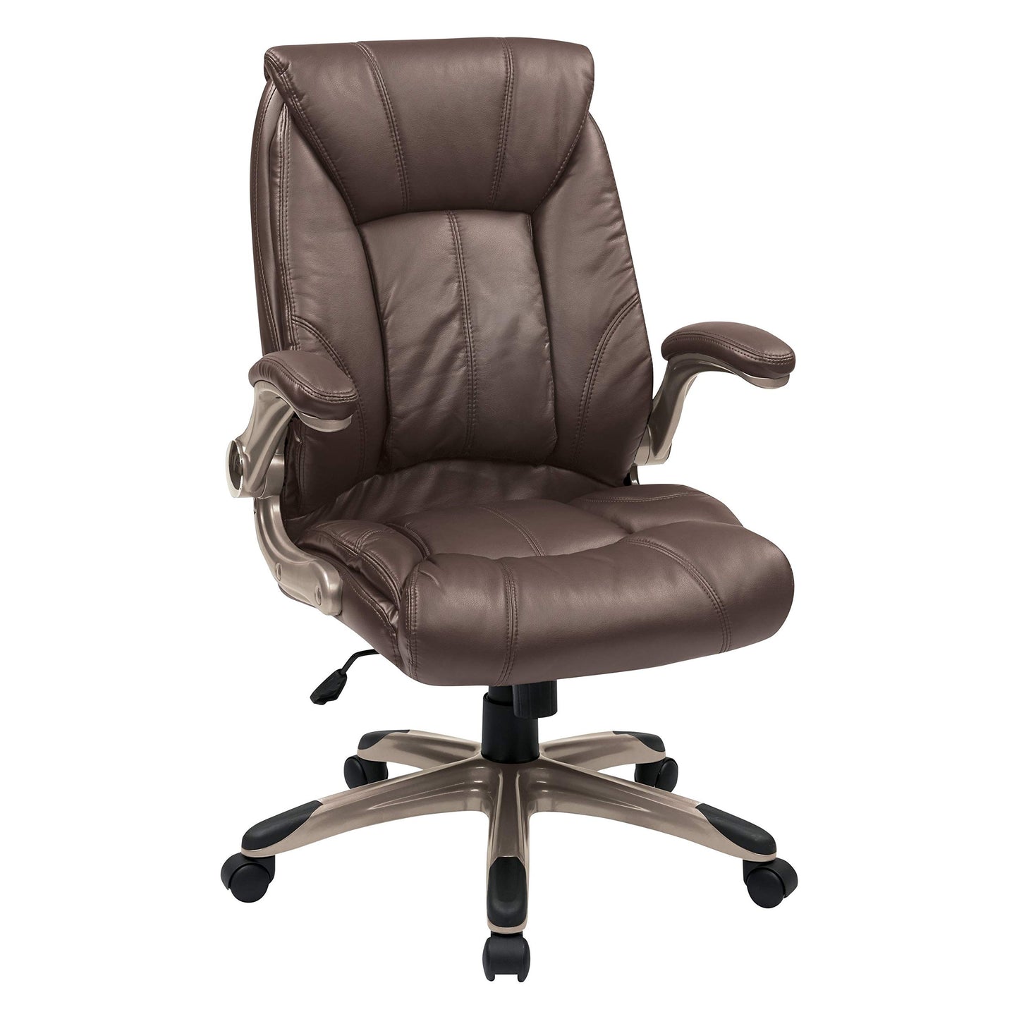 Office Star FL Series Faux Leather Mid-Back Manager's Office Chair with Padded Flip Arms, Espresso with Cocoa Base