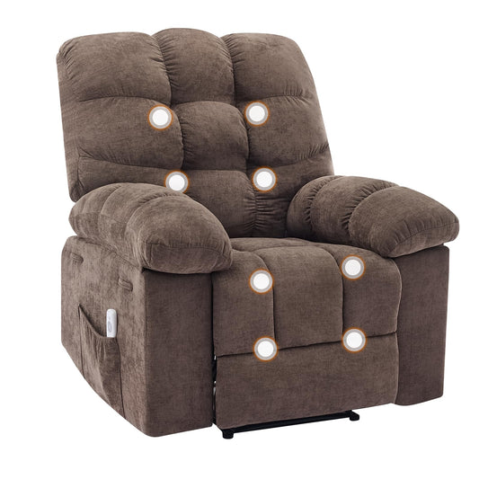 Light Brown Ergonomic Recliner Chair - Overstuffed Rocking Recliner with Massage & Heat, Wide High-Back Linen Reclining Chair, Manual Adjustable with Remote & Dual Side Pockets for Living Room Bedroom