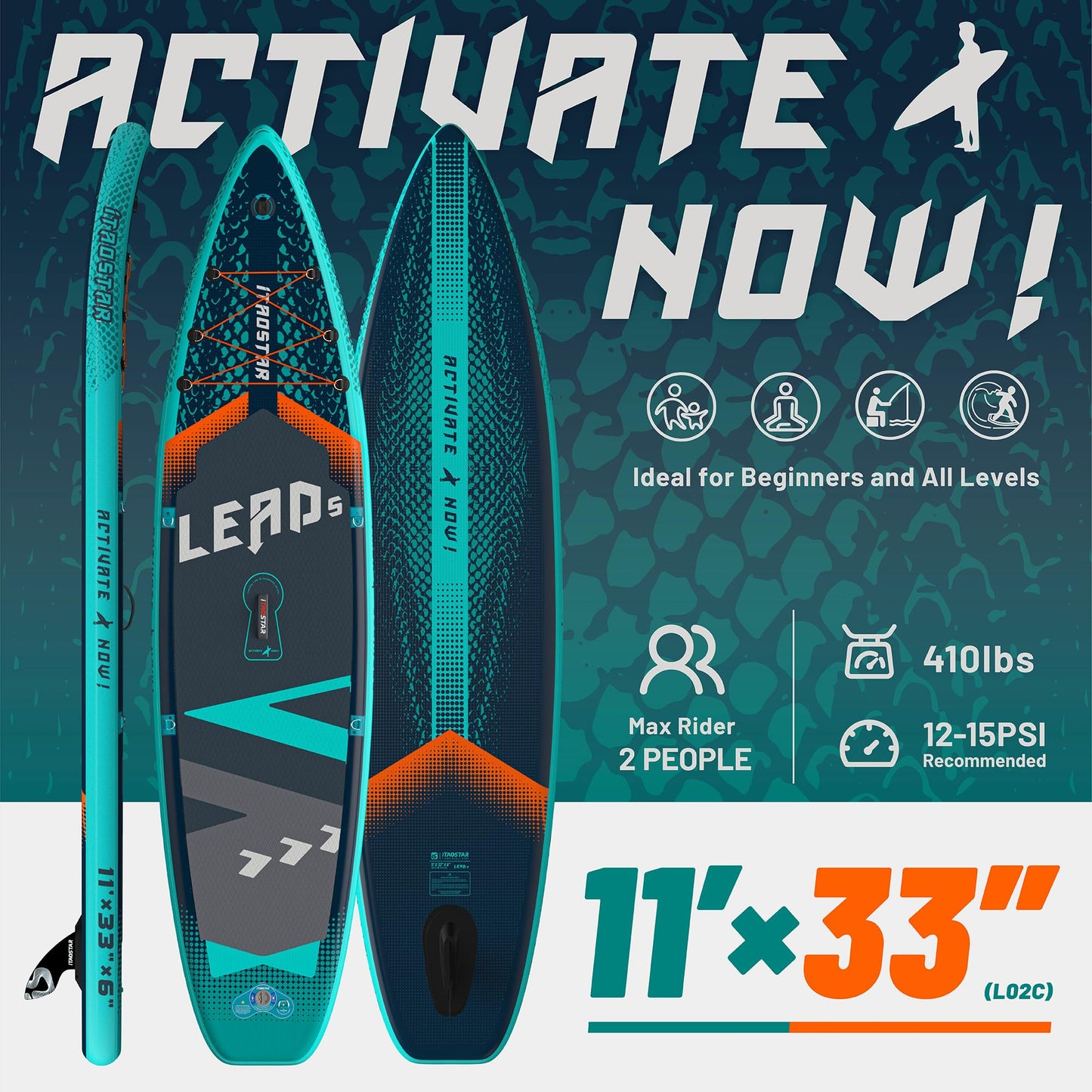 iTAOSTAR Lead 11' × 33" Inflatable Stand Up Paddle Board with Seat, Extra Wide SUP Board with 1 Fin Stable Design for Familly, Youth, All Skill Levels, Lakes, Oceans & Fishing