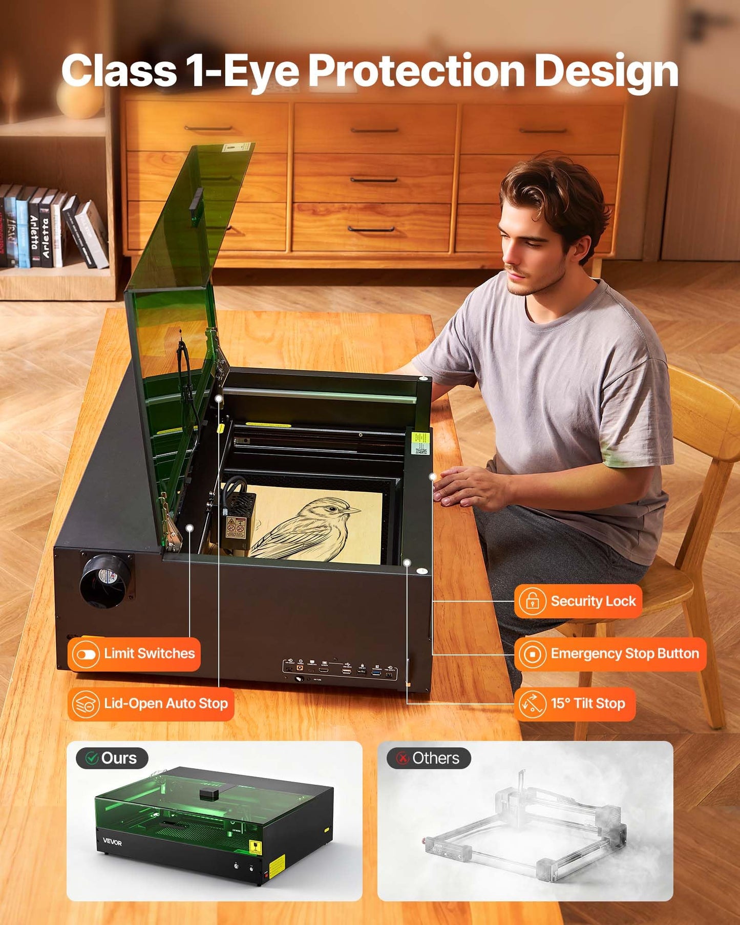 VEVOR Laser Engraver, 20W, Laser Engraving and Cutting Machine with Enclosure Camera, Laser Cutter, 36000 mm/min, 19.7 x 12.6 in Working Area, for Wood, Leather, Glass, Paper, Certain Metal, Class 1
