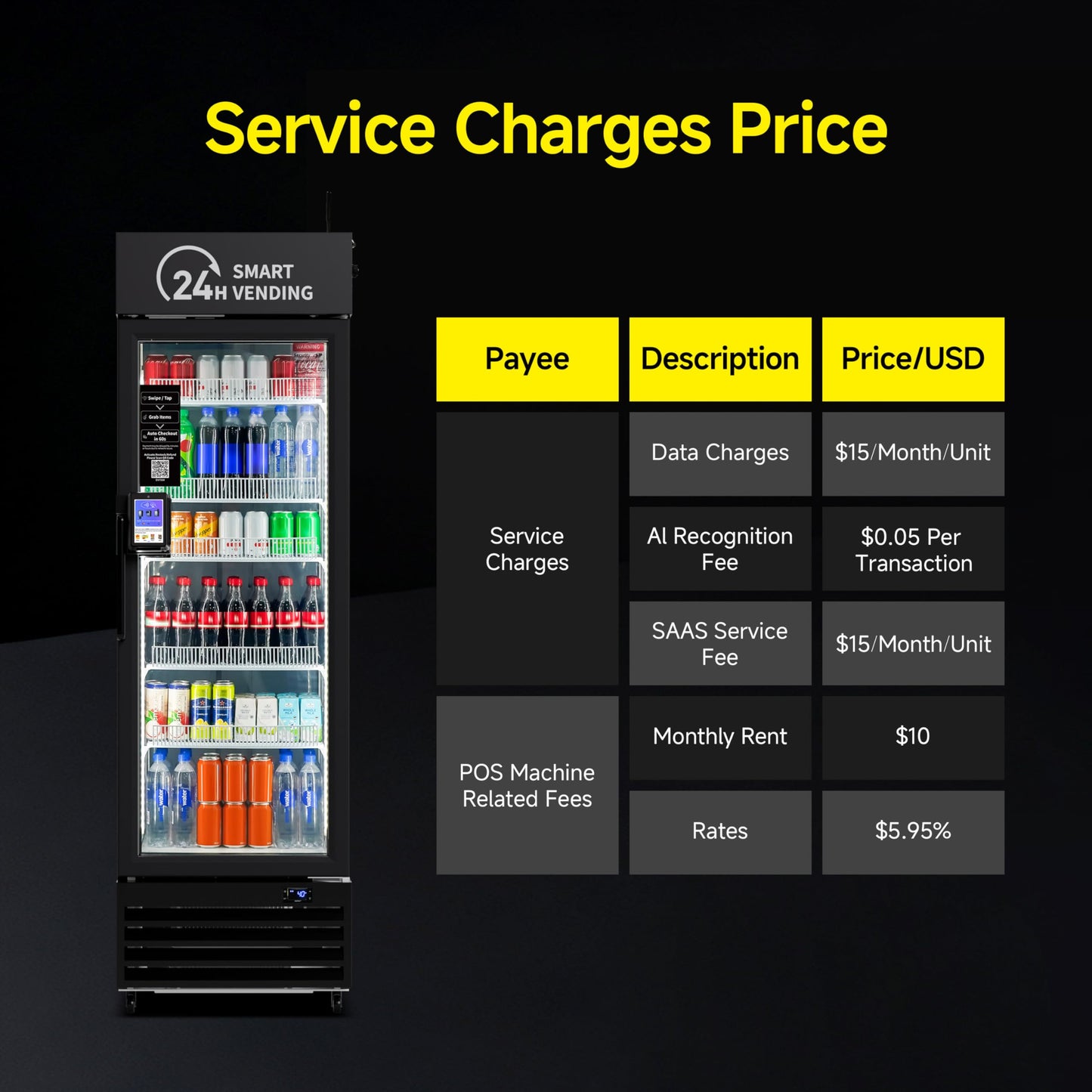 AI Vending Machine with Self-Checkout - DC360 Combo Refrigerated Vending for Fresh Food, Snacks & Cold Beverages - Real Time Inventory - Ideal for Office, School, Hospital, Gym (Black)
