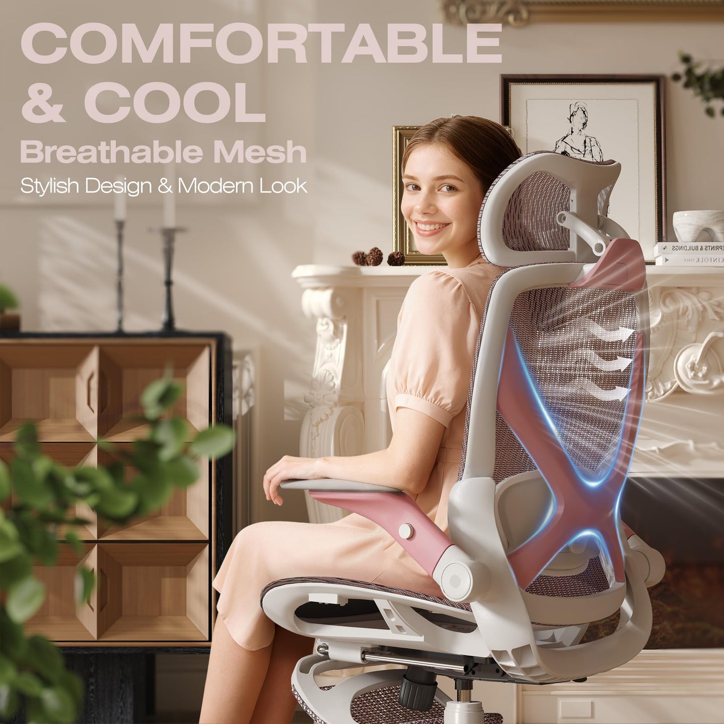 ELABEST X100 Ergonomic Mesh Office Chair with Footrest, Big and Tall Hone Desk Chair with 5D Flip-Up Arms, Adjustable 3D Lumbar Support,Gaming & Executive Computer Chairs
