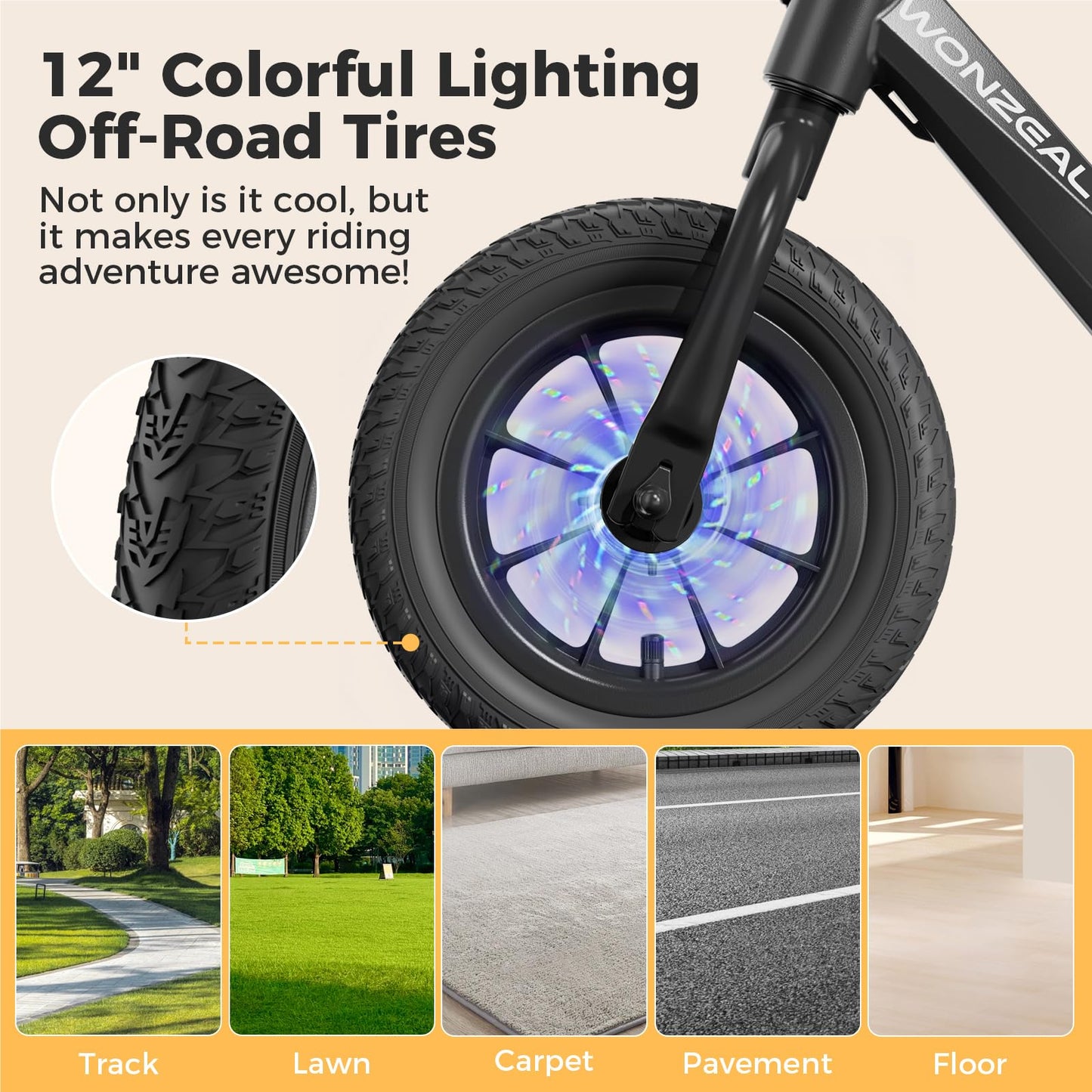 wonzeal Electric Balance Bike for Kids Ages 3-5,150W Toddler Balance Bikes with 12 inch Pneumatic Tire, Adjustable Seat, Knee/Wrist/Elbow/pad,Boy Girls Birthday Toys.