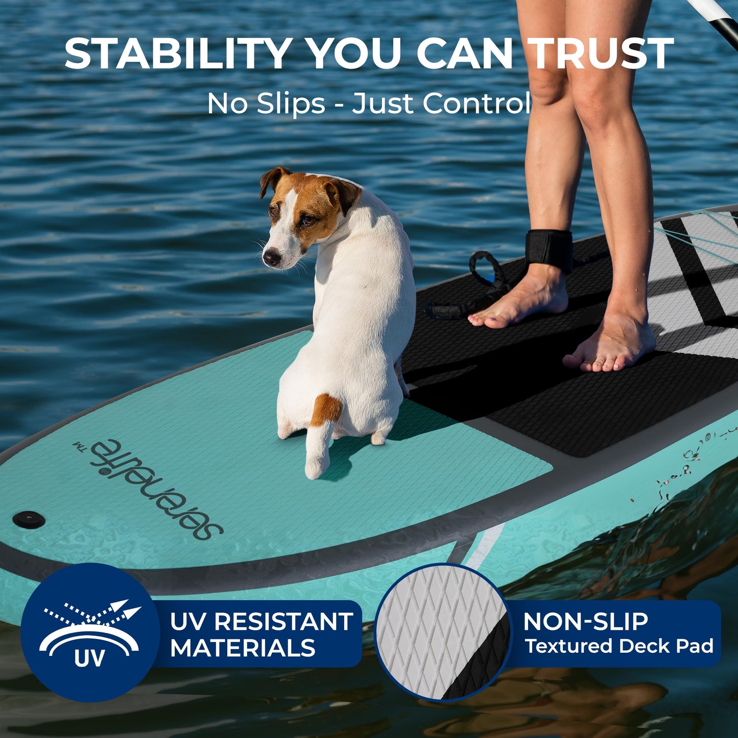 SereneLife XL Inflatable Stand Up Paddle Board – Extra-Wide, Pet & Family-Friendly SUP for Adults, Kids & Pets – Non-Slip Deck, Lightweight Stable Design, Premium Accessories - 440 lbs Capacity