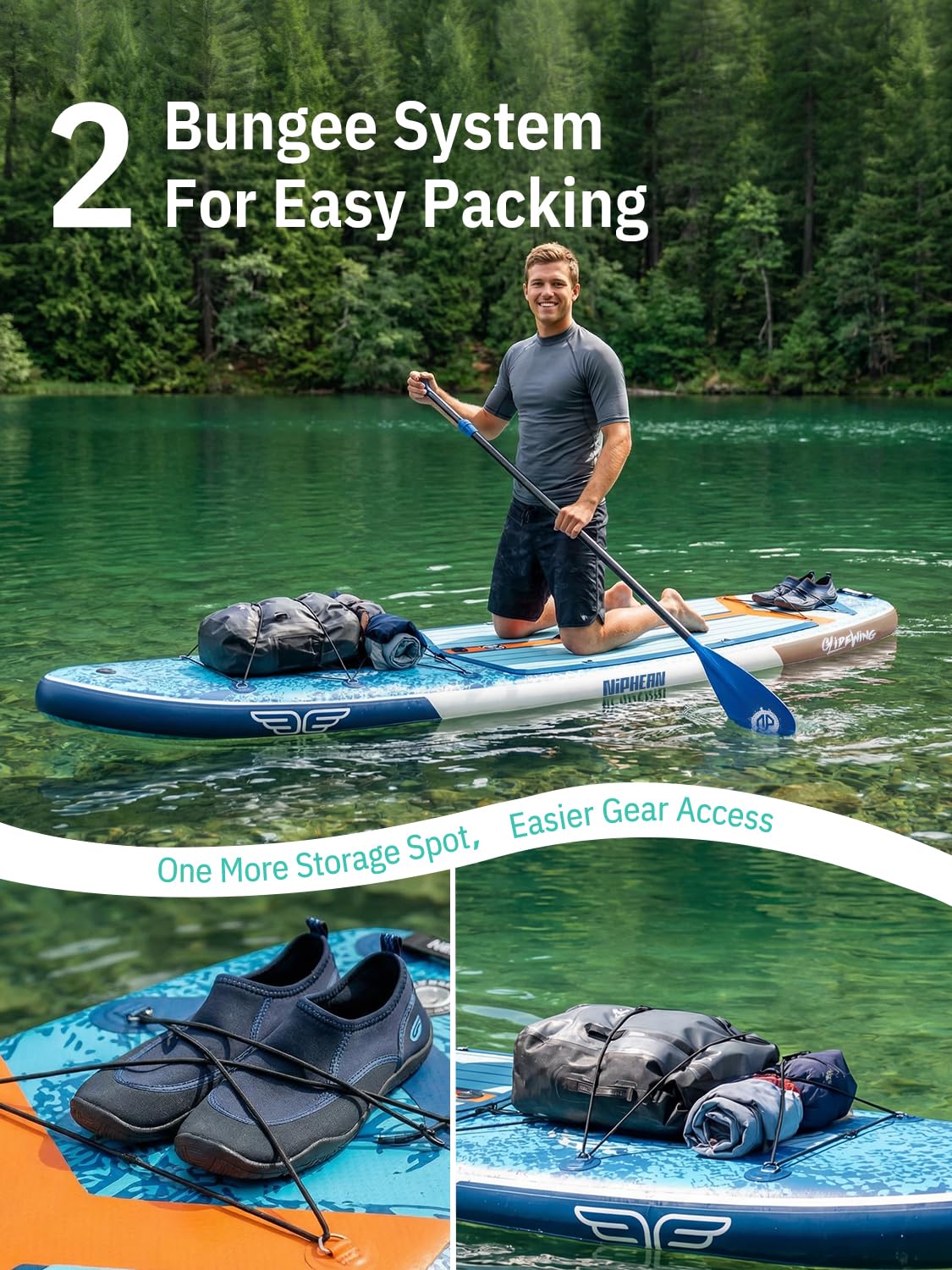 Niphean (Extra Large) Inflatable Paddle Board, SUP for 2+1 People/Family 500lbs Capacity Stand Up Paddle Board with SUP Accessories, StabilTrac Fin Non-Slip Paddleboard for Adults-Blue