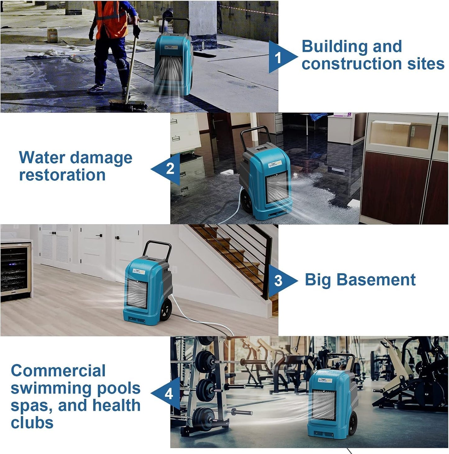 ALORAIR 190 Pints LGR Commercial Dehumidifier with Pump & Drain Hose, Up to 2,600 Sq.Ft, Portable Industrial Dehumidifiers with Handle, Water Damage Restore, Basement, Garage