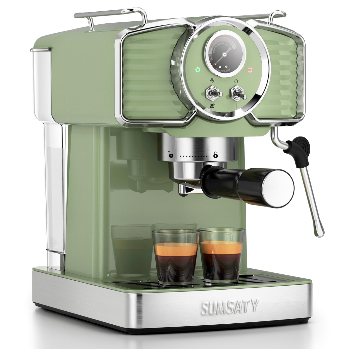 SUMSATY Espresso Machine 20 Bar, Retro Espresso Maker with Powerful Milk Frother Steam Professional Expresso Machine for Home with 61oz Water Tank Cappuccino & Latte Maker, Green
