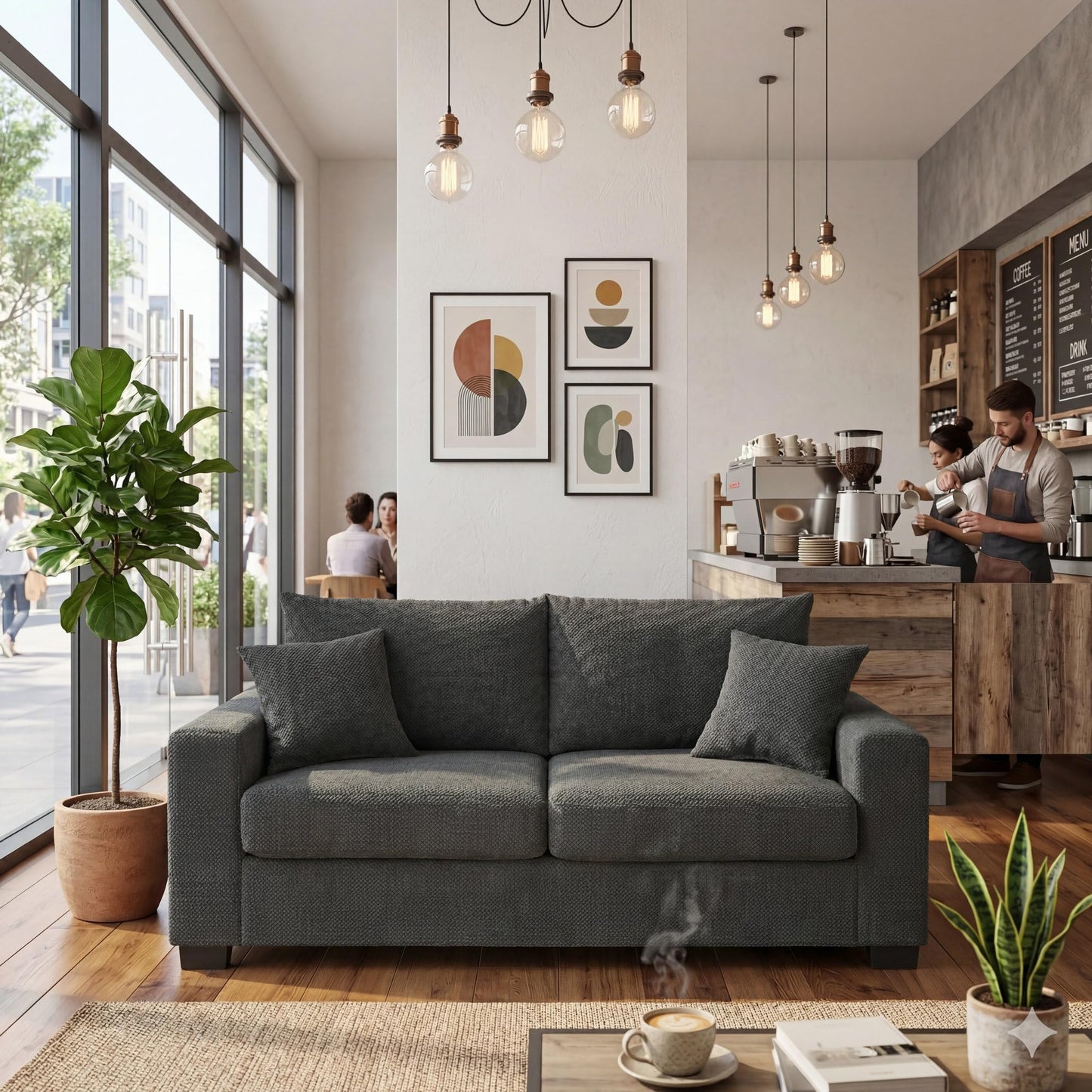 Ball & Cast 69" Loveseat Sofa, Modern Love Seat Couches for Living Room, Button Tufted Upholstered Small Couch with 2 Throw Pillows for Bedroom,Apartment,Office,Easy Assembly,Dark Grey