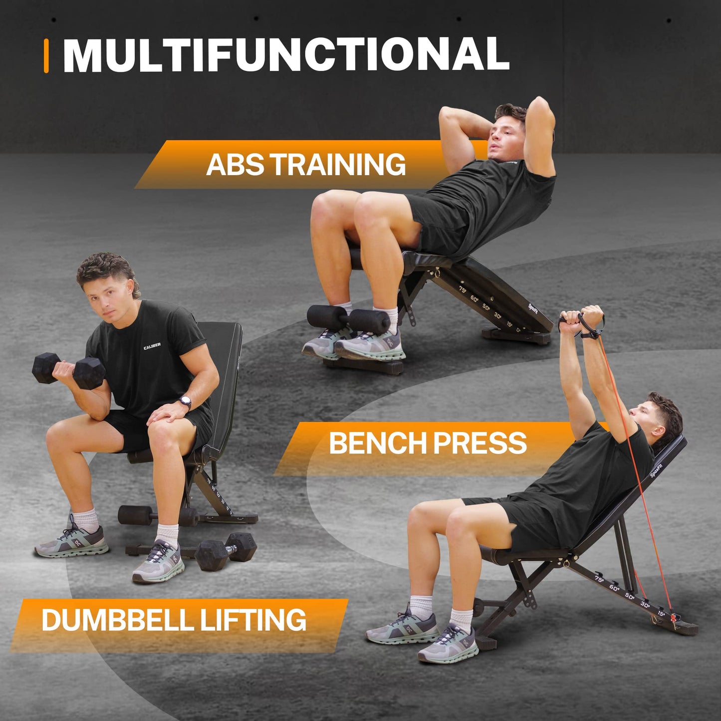 SpoxFit Adjustable Weight Bench, Full Body Workout Bench for Home Gym, Multi-Purpose Small Lightweight Bench Set with Exercise Accessories, 5 Sec Quick Folding Bench, Super Easy Assembly
