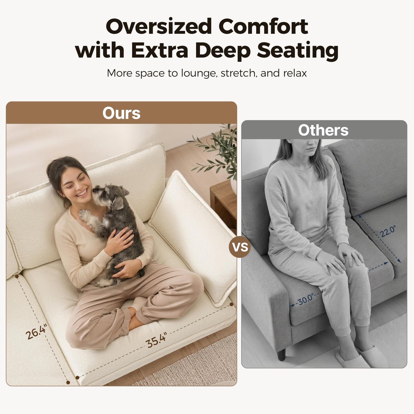 MCombo 117" Oversized Cloud Sectional Couch, Sectional Sofa with FSC Certified, L Shaped Couch with Ottoman for Living Room, Chenille S0701 (Beige)