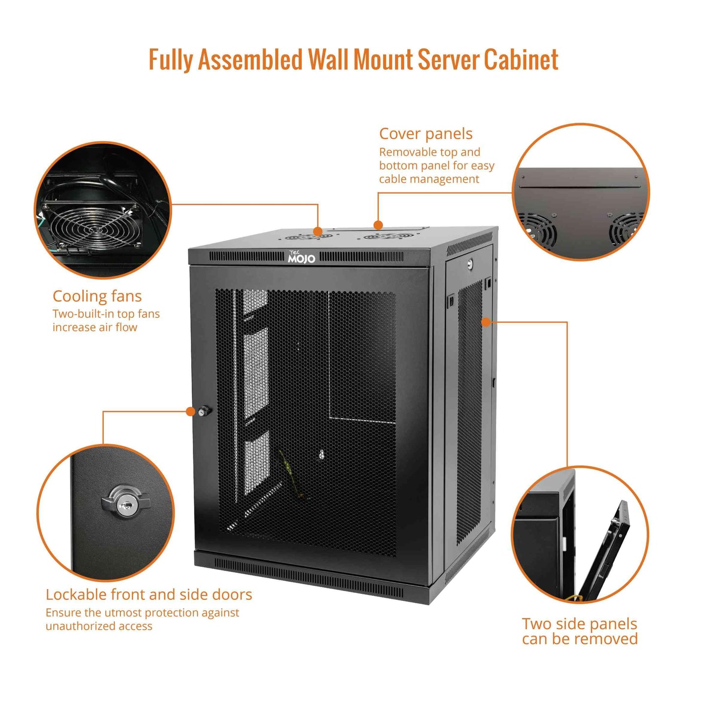 Tecmojo 15U Wall Mount Rack,15U Rack 17.7 Inch Depth,Hold Up to 176 Lbs,Enclosed Wall Mount Rack Kit for 19 Inch Network,Server and AV Gear,Mesh Door(Elite Collection)