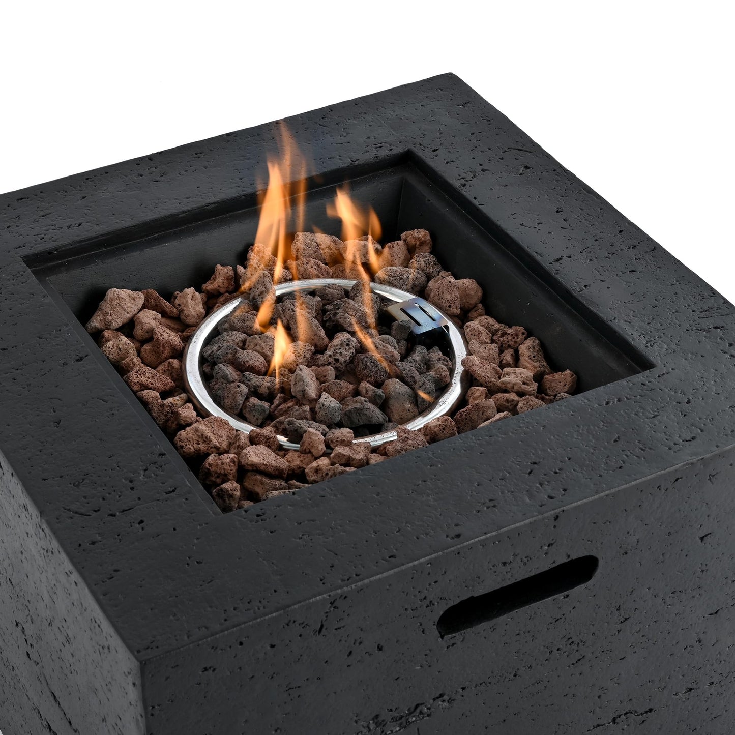 GDFStudio MgO Lightweight Square Propane Fire Pit Table, 40000 BTU Outdoor Propane Fire Pit with Steel Burner, Adjustable Flame Control, Lava Rocks & Rain Cover, Patio Backyard Deck Poolside, Black