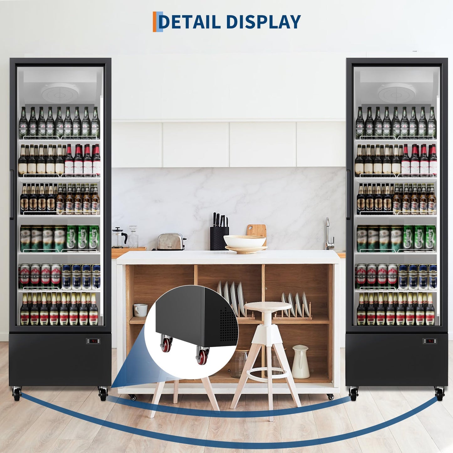 Commercial Merchandiser Refrigerator 17.7 Cu.ft Beverage Cooler, Glass Door Display Fridge with 5 Adjustable Shelves, Large Capacity Bar Fridge for Restaurant, Store, Upright Freezer for Home, Black