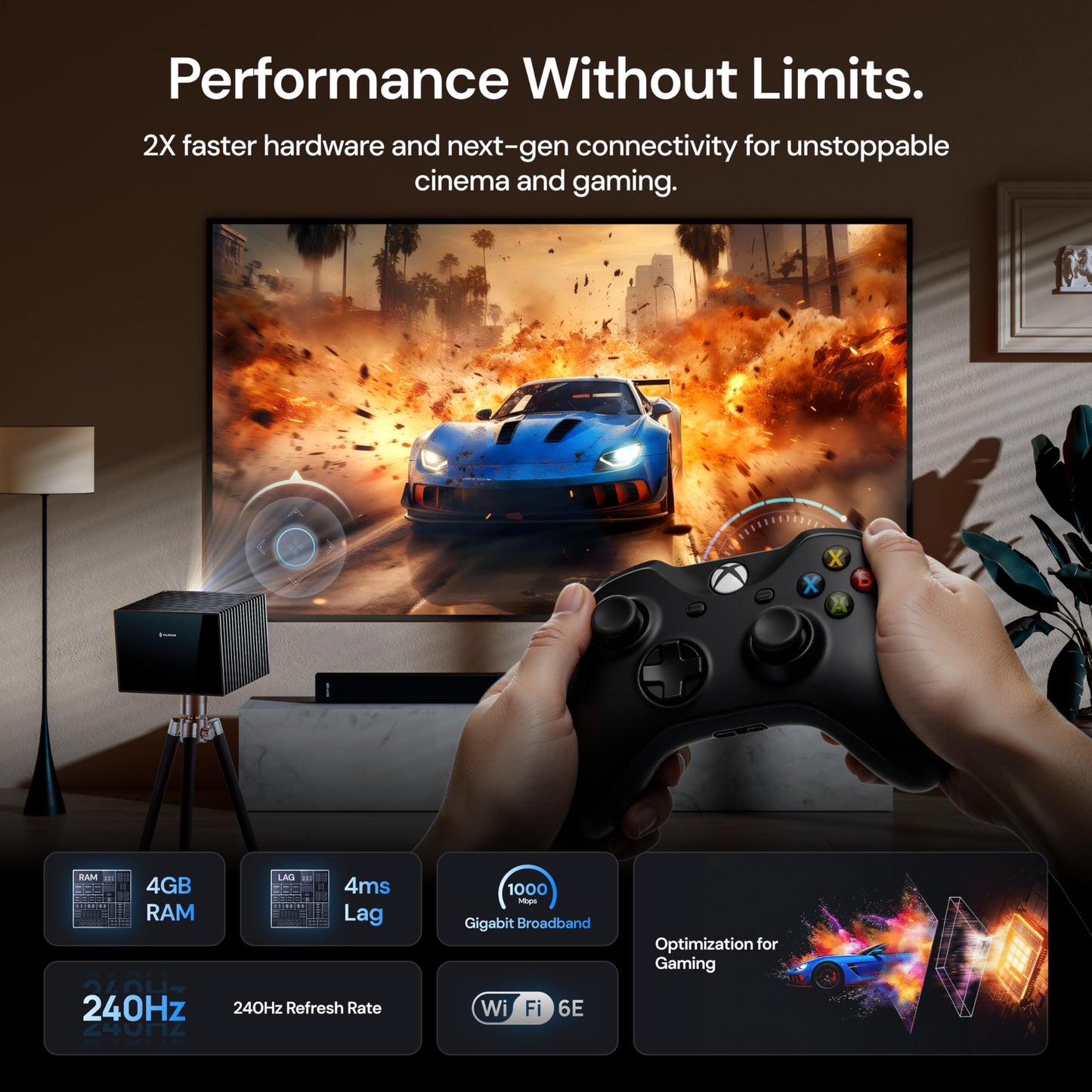 Portable Outdoor Cinema Solution:AWOL Valerion Max 4K Laser Projector with 150" Outdoor Projector Screen and Stand