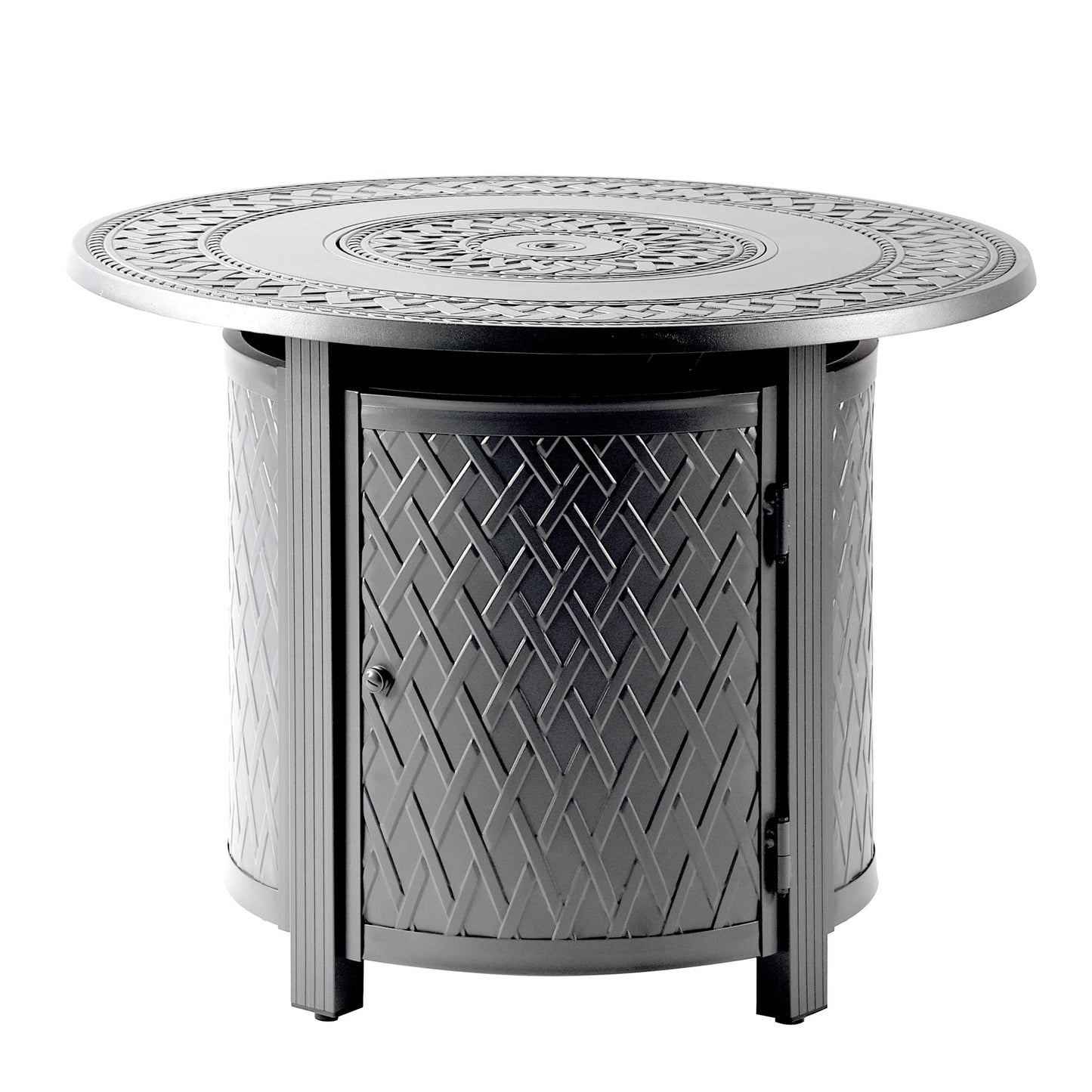 Oakland Living Round 34 in. x 34 in. Aluminum Propane Fire Pit Table with Glass Beads, Two Covers, Lid, 37,000 BTUs in Grey Finish