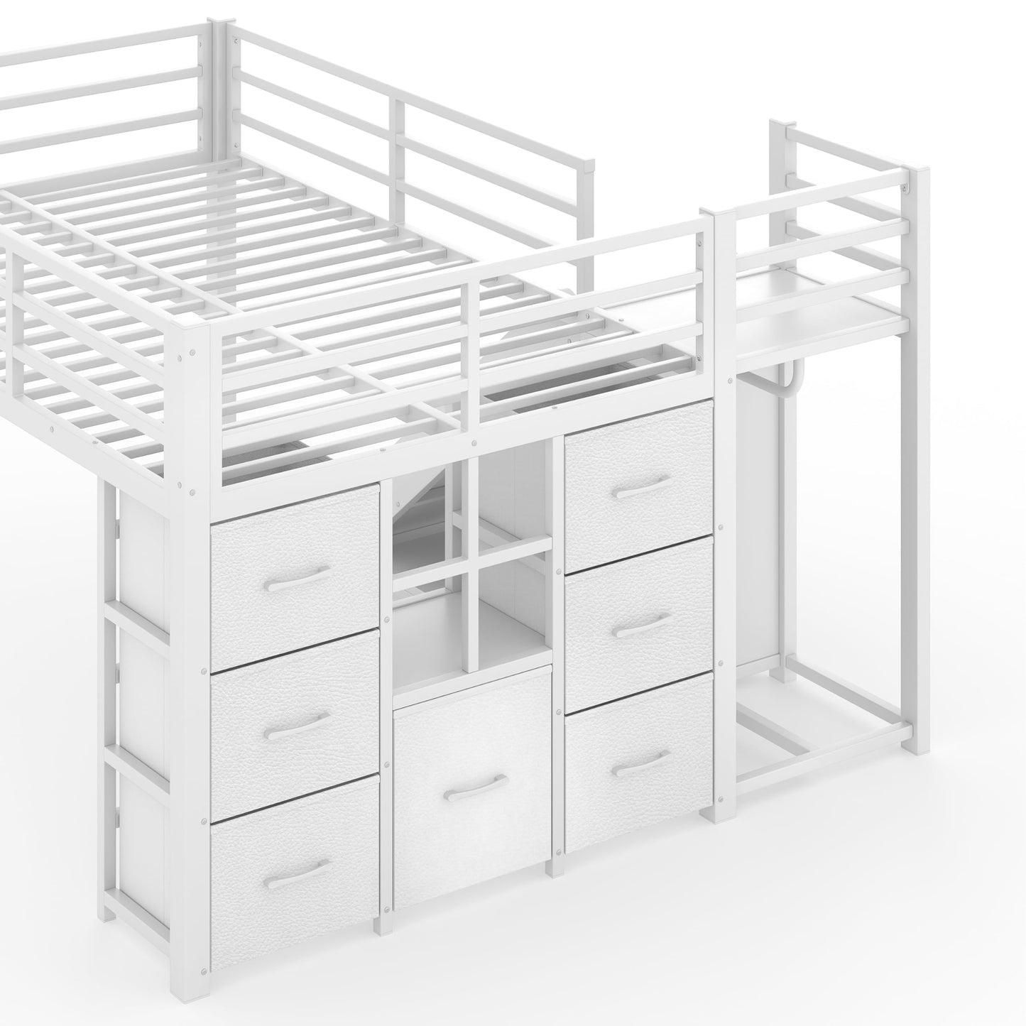 Bellemave Twin Low Loft Bed with Slide and LED, Metal Kids loft Bed with Storage Drawers and Hanging Area, 2 Assembly Methods, White