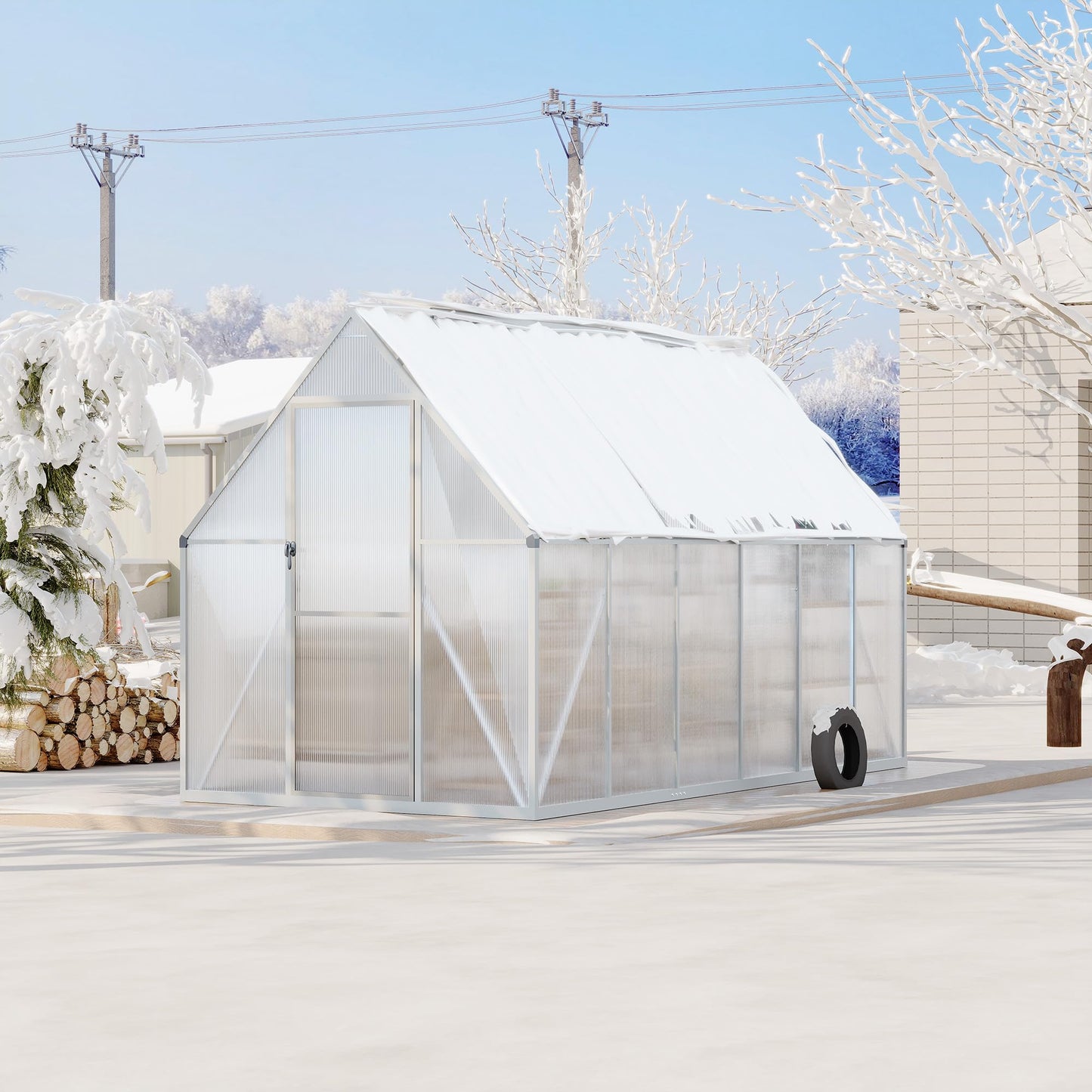 GarveeLife 6X11FT Polycarbonate Greenhouse with Aluminum Frame, Polycarbonate Greenhouse for Outdoors, Greenhouses with Ventilation, Aluminum Large Walk-in Greenhouses for Outside