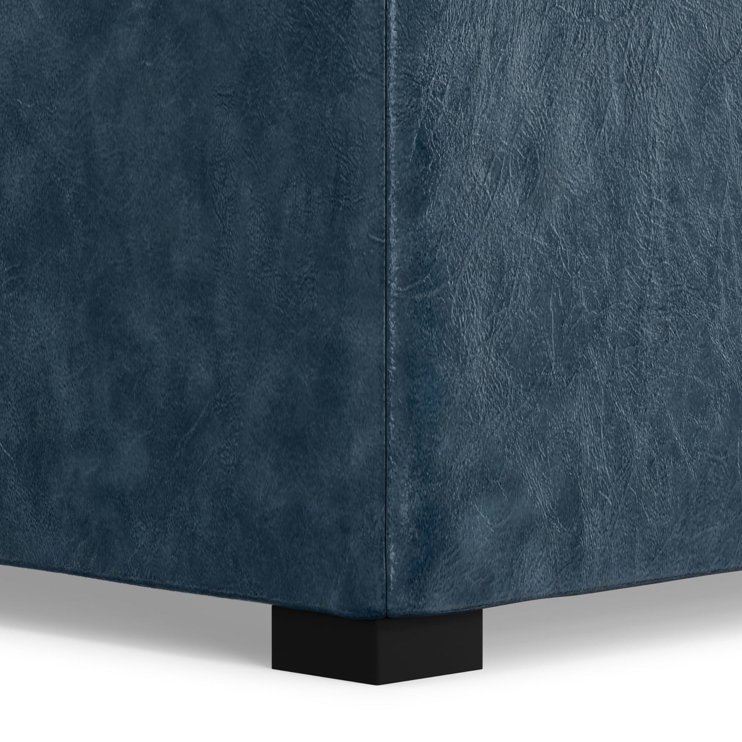 SIMPLIHOME Avalon 35 inch Wide Contemporary Square Coffee Table Storage Ottoman in Denim Blue Vegan Faux Leather, Assembled, For the Living Room and Bedroom