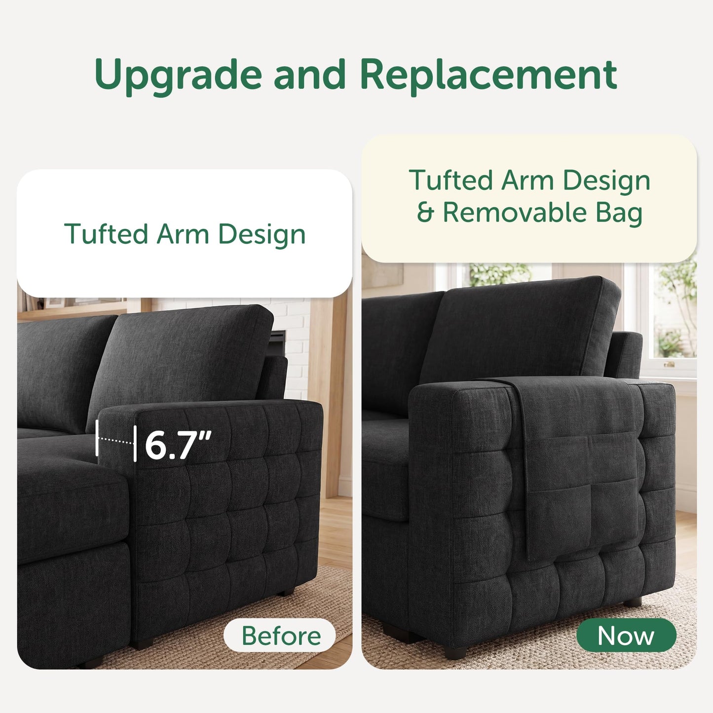 HONBAY Sectional Couch with Pull Out Bed, Sectional Sleeper Sofa with Storage, U Shape Couches for Living Room, Dark Grey