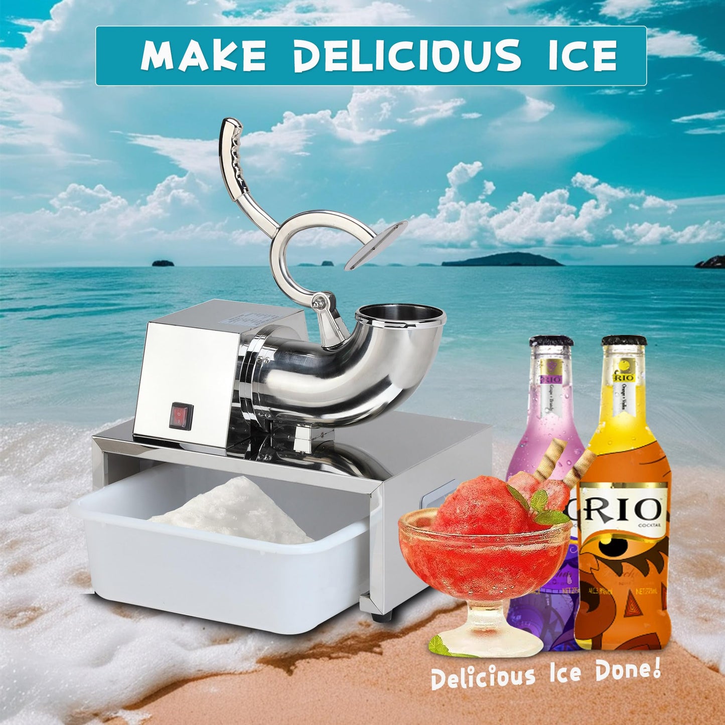 SNICE Electric Stainless Steel Snowflake Ice Shaver Machine For Bar,Kitchen,Seafood,Cold drink Heavy-Duty Snow Cone Machine Ice Crusher Machine Double Blade, Shaved Ice For Summer