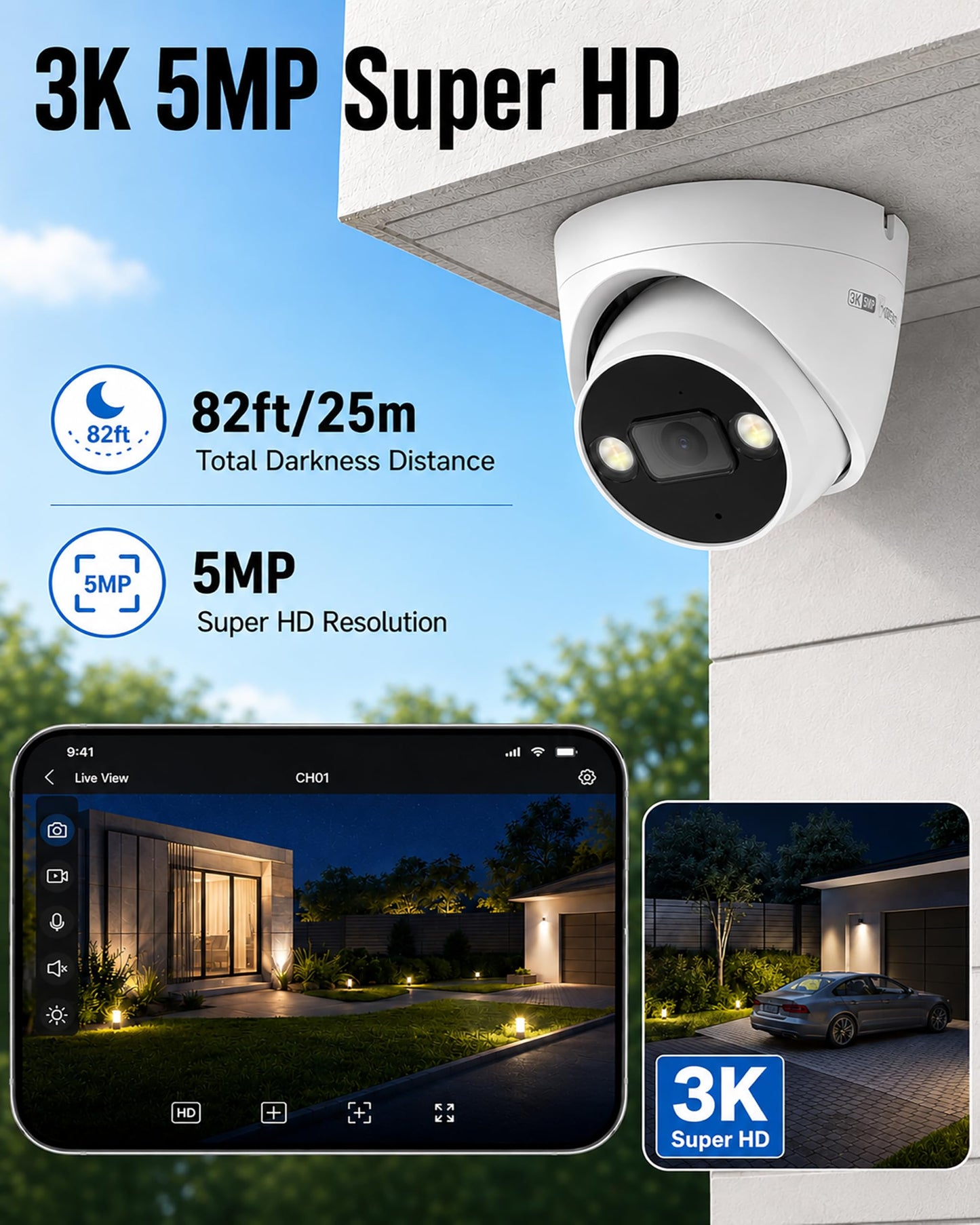 Swann AdvancedX™ Wired 5MP NVR Security System, 8 Channel, 4 Dome 3K Cameras, 1TB Storage, White, 24/7 Recording