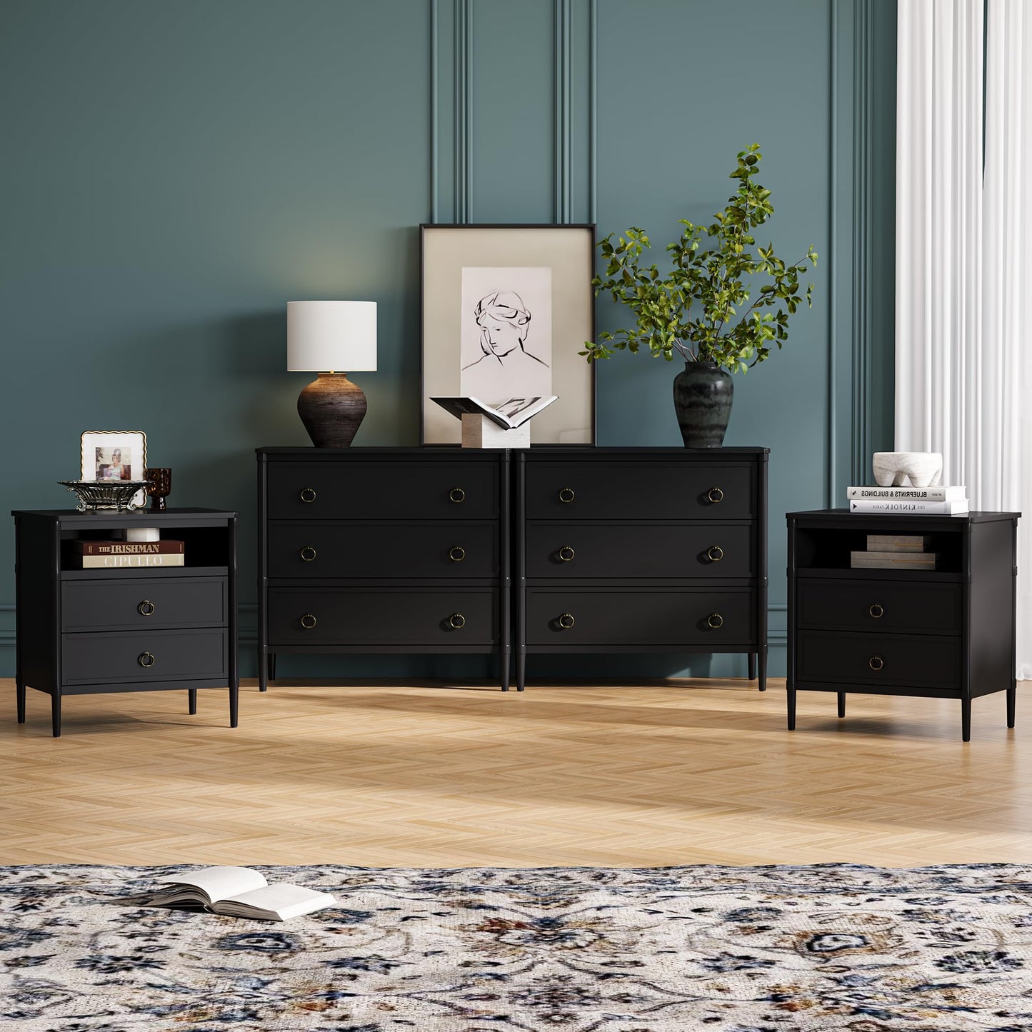 ZOSQUARE 3 Drawer Dresser, 32 Inch Wide Mid Century Chest of Drawers with Metal Handles, Storage Dresser for Bedroom, Nursery, Living Room, Dorm (Black)