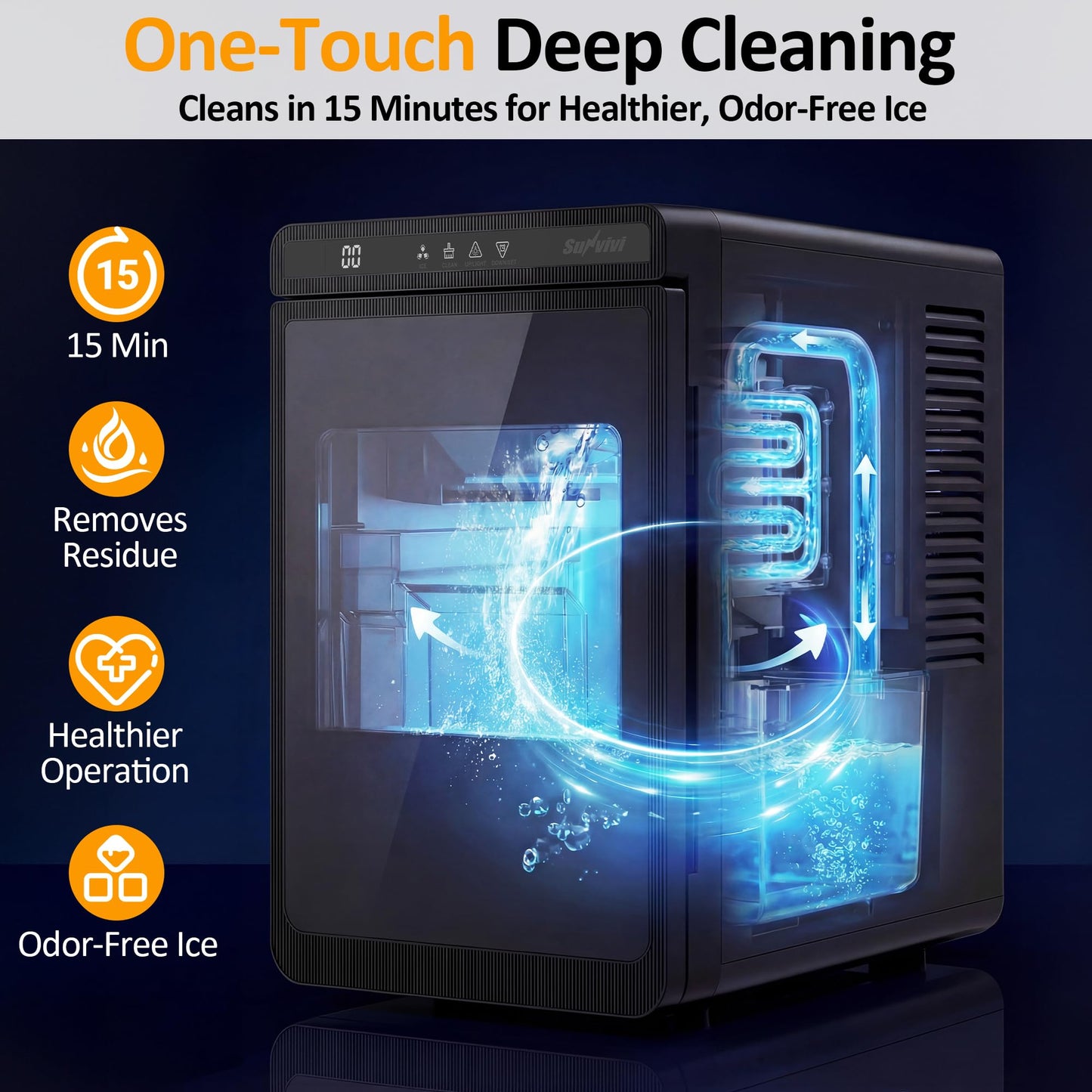 Sunvivipro Crystal Clear Ice Maker, Compact Countertop Ice Machine, 3 x 1.6 Ice Cubes in10-Mins, Self-Cleaning, LED Light & Timer, Portable Electric Ice Maker for Kitchen, Bar, RV, Black