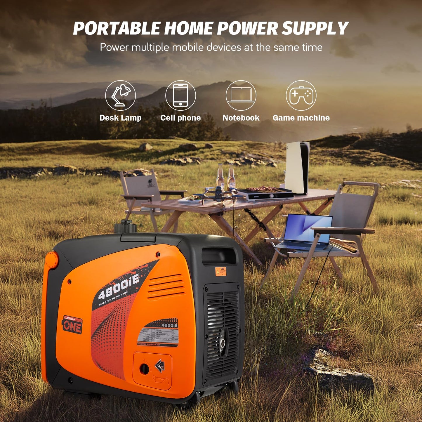LIFAN 4800W Portable Inverter Generator with Remote Electric Start, Super Quiet Gas Powered Engine, 30A RV Ready Outlet & CO-Minder Sensor, EPA Compliant for Camping, Travel Trailers & Home Backup