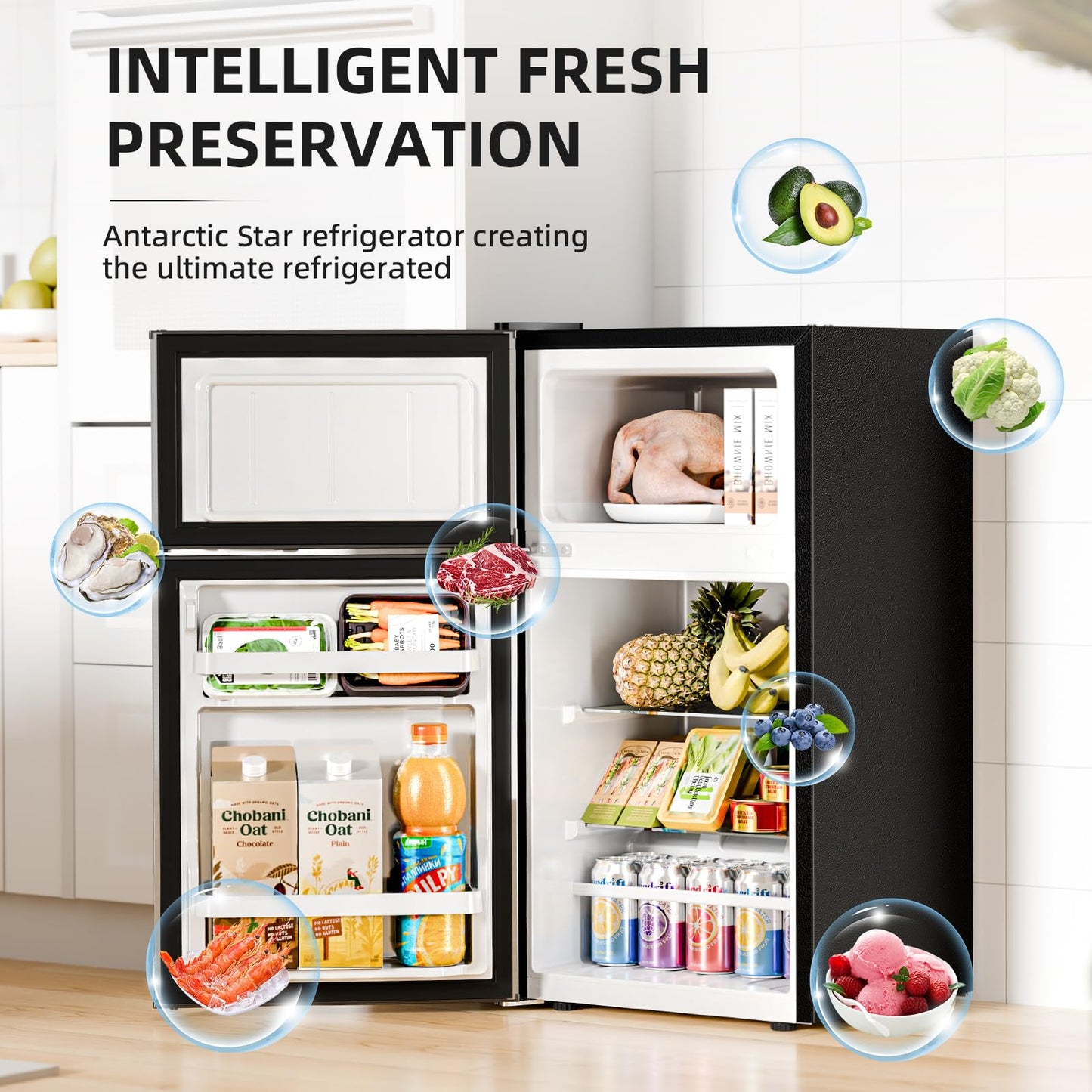 Antarctic Star Mini Fridge with Freezer, Double Door Compact Refrigerator, Adjustable Thermostat, Small Fridge for Bedroom Office Dorm Apartment, 2.45 Cu.Ft Silver