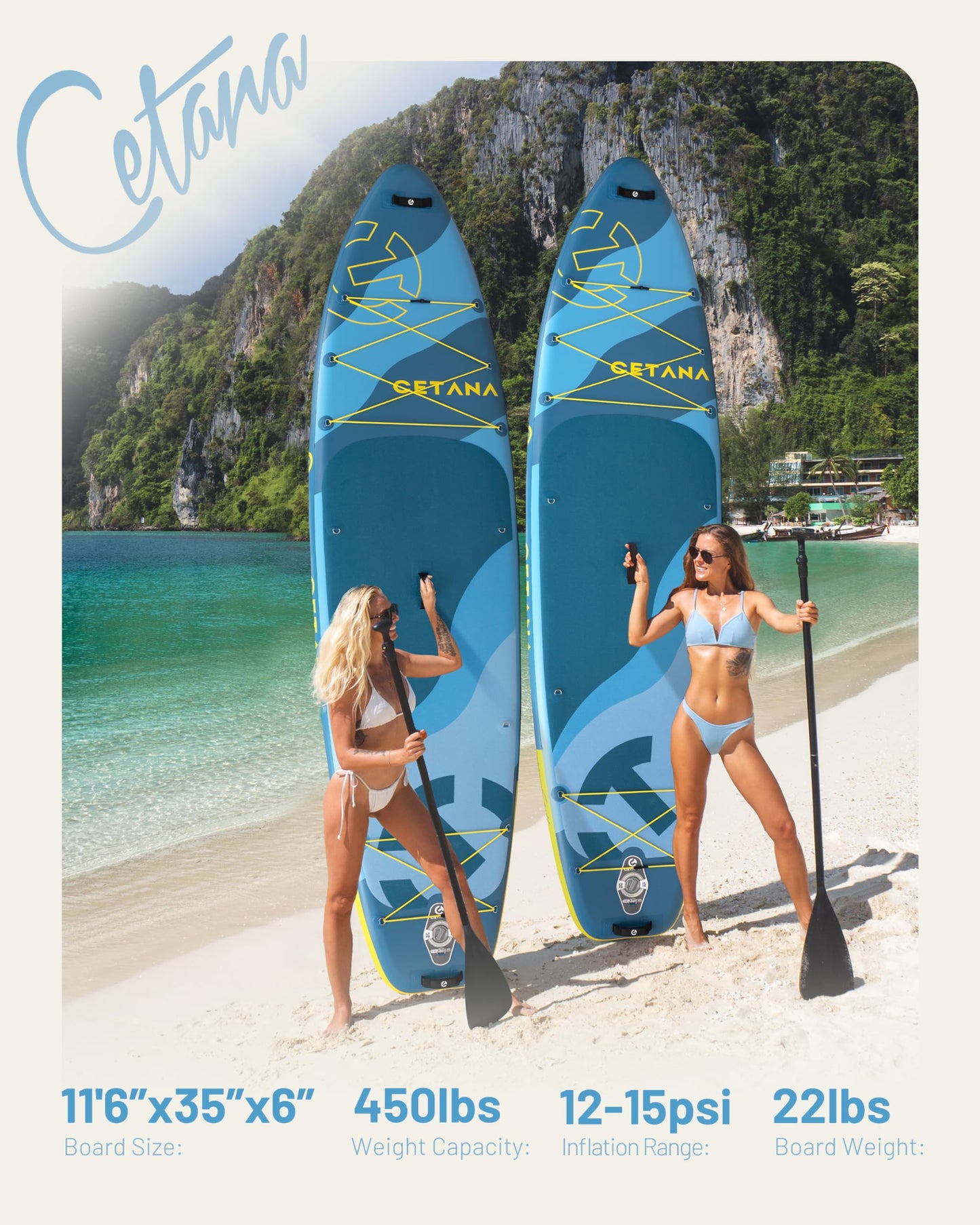CETANA 11’6” x 35” Extra Wide Inflatable Paddle Board, 450 lb Capacity Wide Stable SUP, 2–3 Person Paddle Board for Photos, Aesthetic Photo-Ready Design, Beginner Friendly Stand Up Paddle Board