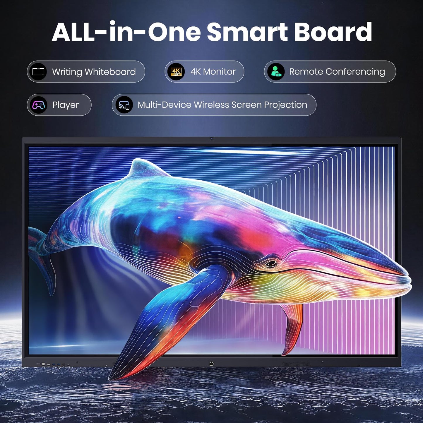 55'' 4K UHD Smart Board, Interactive Digital Whiteboard, 20-Point Touchscreen, All-in-One Electronic Whiteboard for Office Classroom Home Business