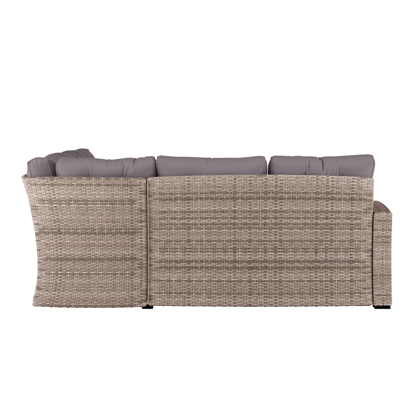 Flash Furniture Huck Wicker Rattan Conversation Set, Versatile Indoor/Outdoor Use, L-Shaped Sofa and Dining Table, Weather-Resistant Cushions, Gray