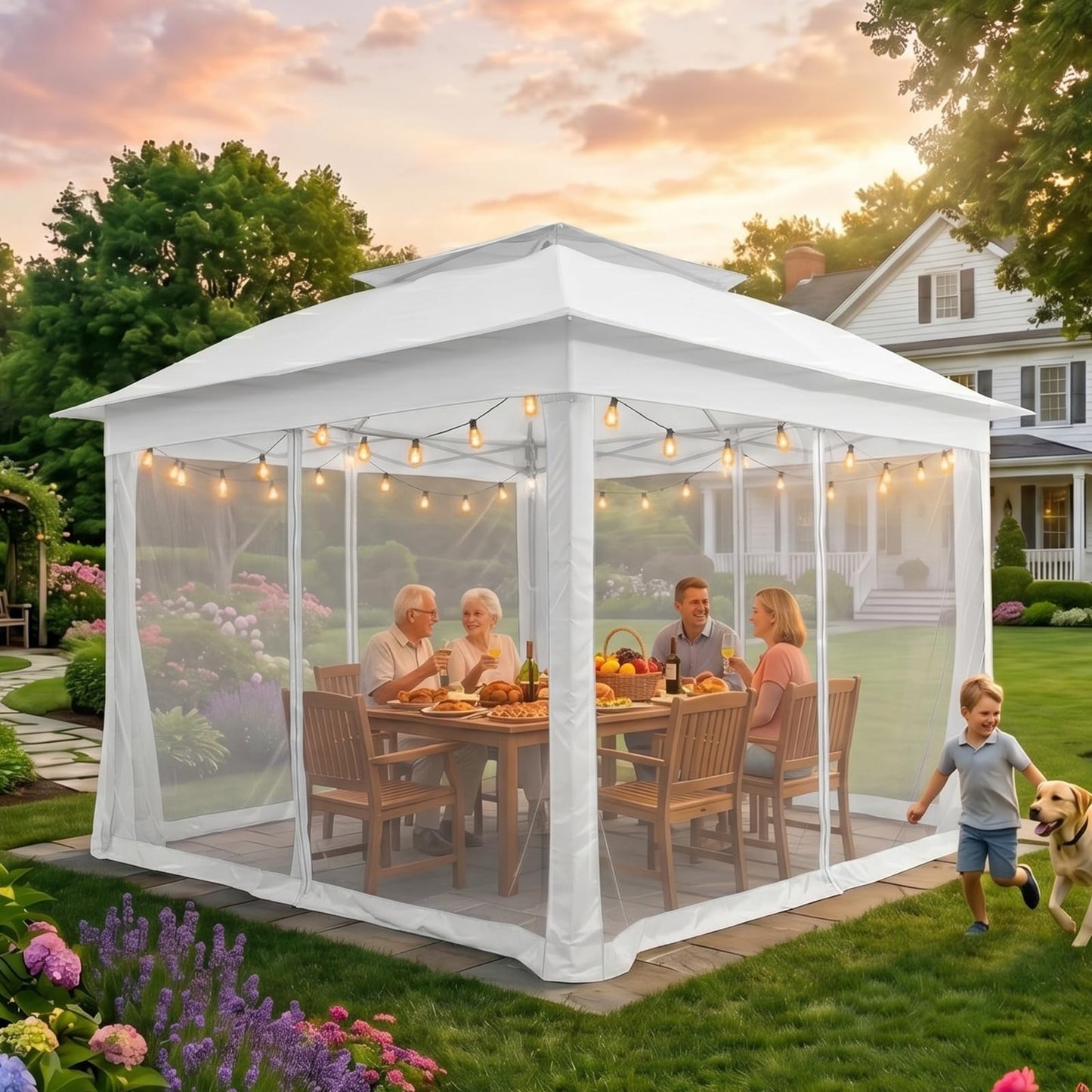 COOS BAY 11x11 Pop Up Gazebo with Mesh Netting, Instant Outdoor Canopy Tent, Water Resistant Shelter with UPF 50+ UV Protection, 121 Sq Ft Coverage, White