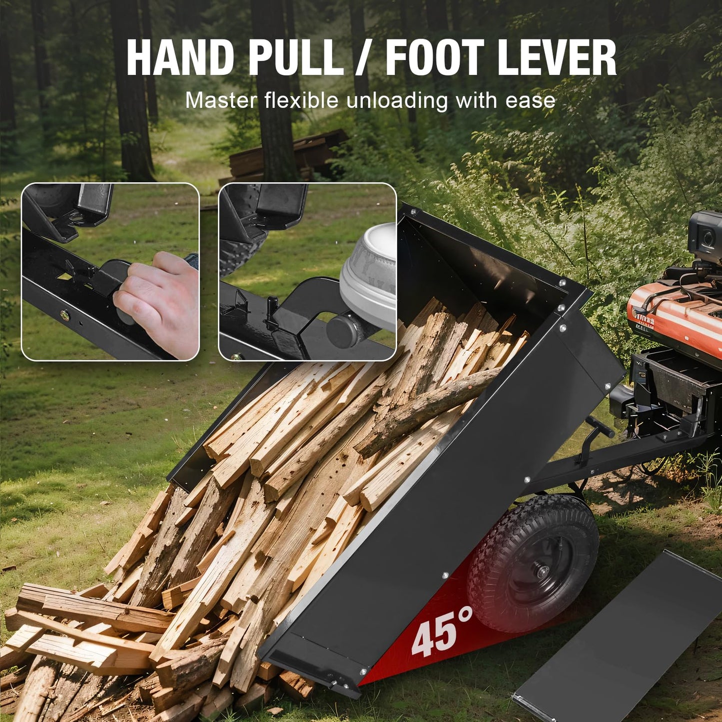 Big RED Heavy Duty ATV Trailer Steel Dump Cart: Yard Garden Trailer for Lawn Mower, Tractor, Garden Waste - 450lbs, 10 cu.ft Capacity