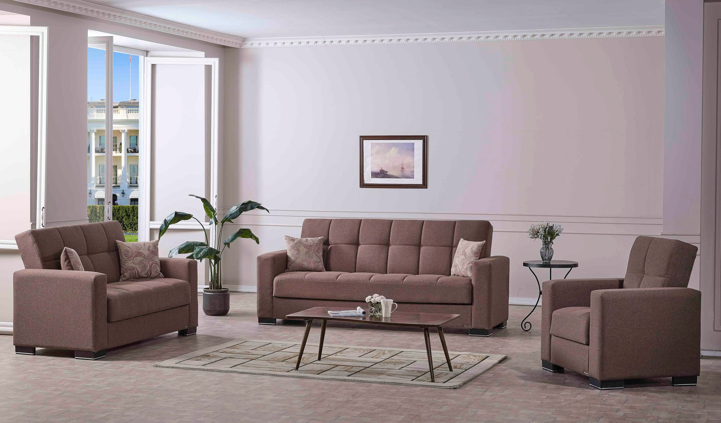 Ottomanson Convertible Sofa Bed Futon Couch with Hidden Storage & Click-Clack Sit-Sleep Conversion – Firm Support Sleeper Sofa for Living Room, Apartment & Guest Room, Brown