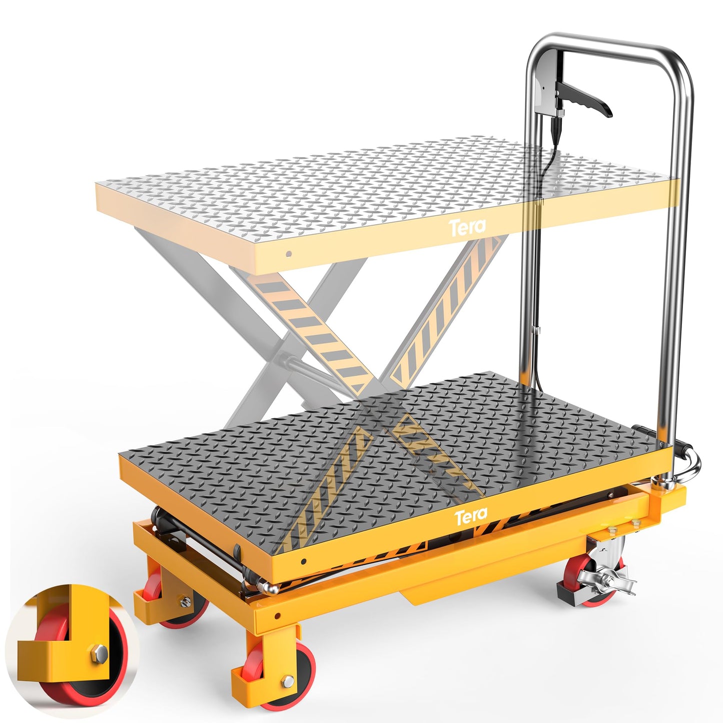 Tera Hydraulic Lift Table Cart: 330lbs Single Scissor 8.3"-28.5" Lift Range