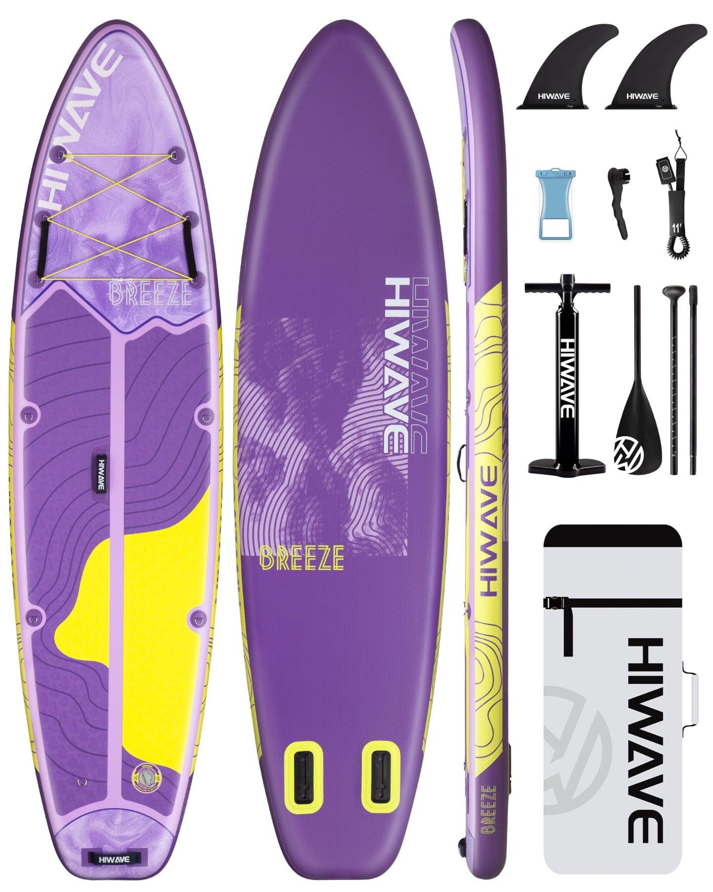 Hiwave Inflatable Stand Up Paddle Board 11’*34”*6” Sup Board, 420lbs Capacity Adult&Youth Paddle Board, Pet Friendly for Ocean&Lake, w/Double Action Hand Pump Purple ﻿