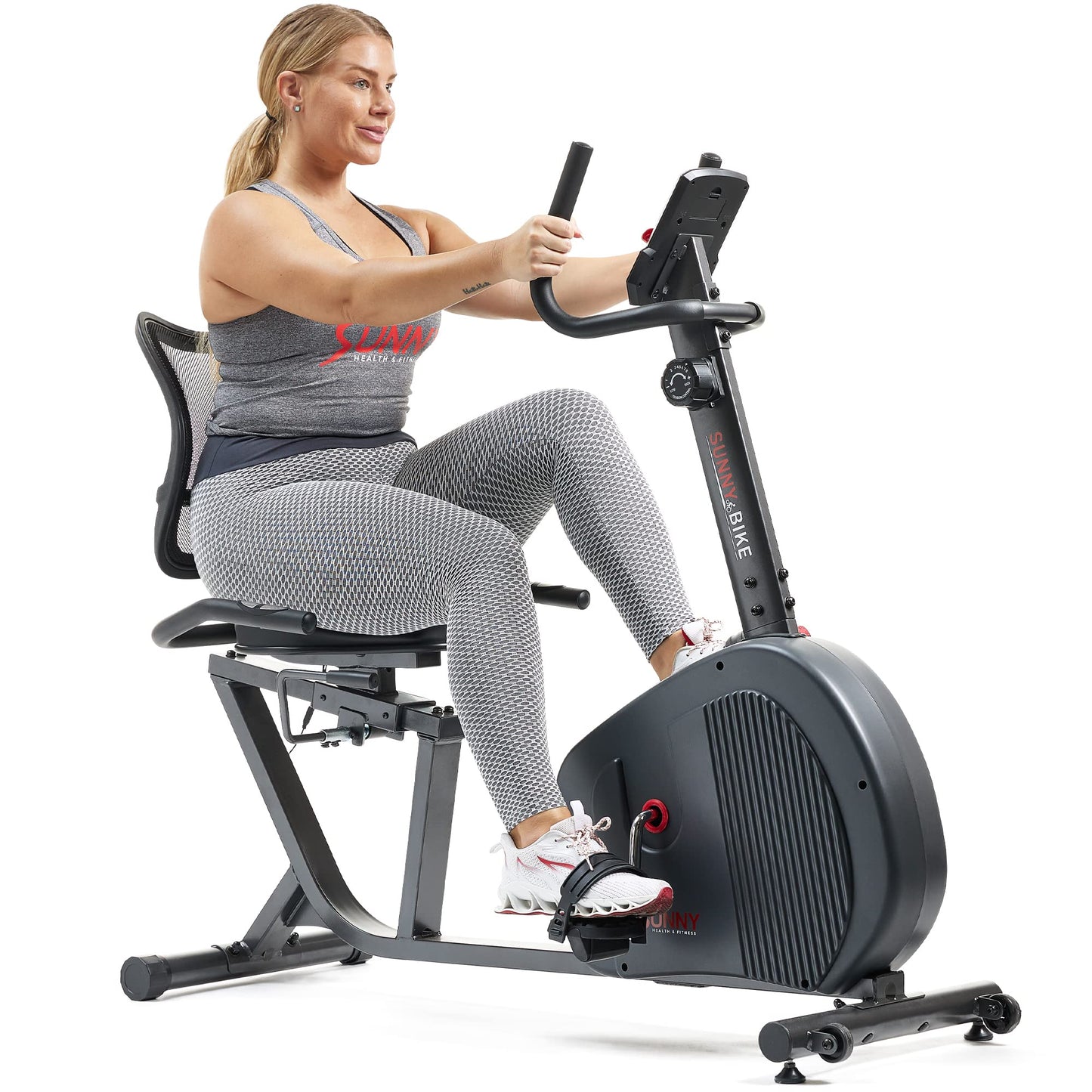 Sunny Health & Fitness Grey Endurance Series Magnetic Indoor Smart Recumbent Cycling Exercise Bike - SF-RB421004