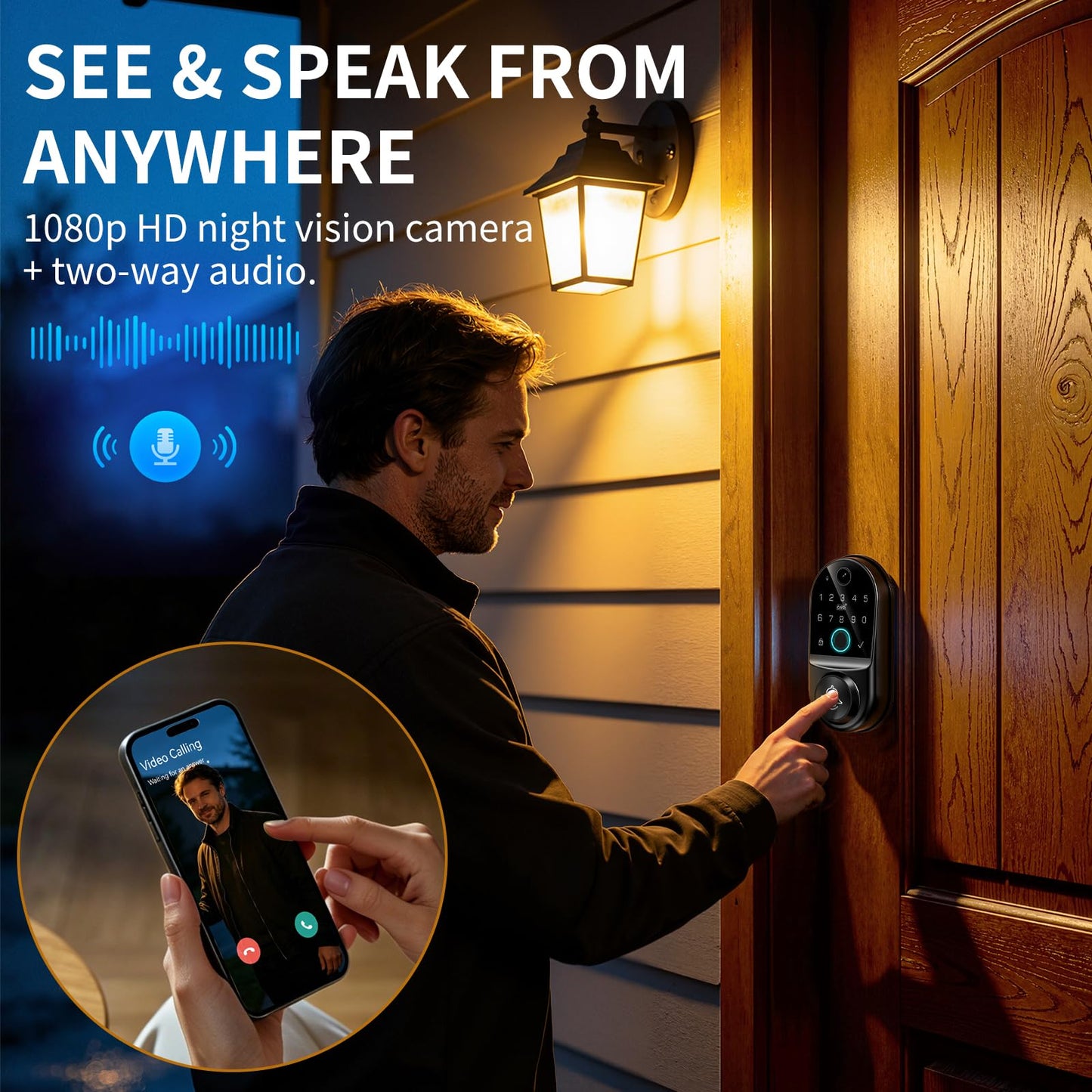 Yinaou Smart Door Locks with Camera: WiFi Keypad Deadbolt with 1080p HD Night Vision & Video Doorbell - App Control Digital Code Fingerprint Keyless Entry Electronic Locks for Front Door