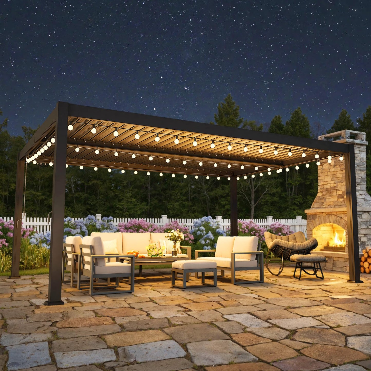 Louvered Pergola, 12' x 16' Outdoor Pergola, Metal Patio Gazebo with Adjustable Louvers Roof and Gutter System, Metal Hardtop Gazebo for Patio, Backyard, Deck, Garden, Dark Gray