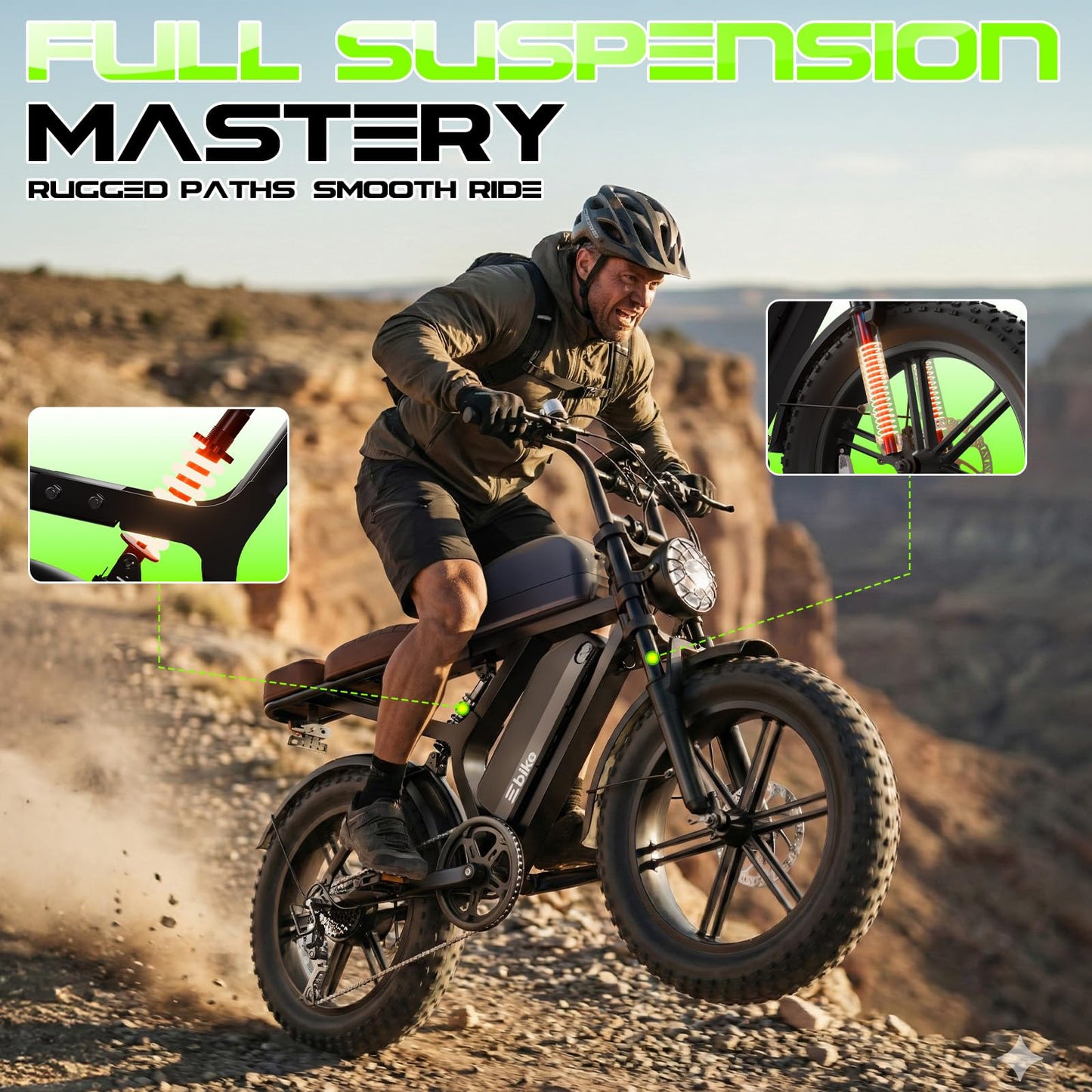 TS TST GRP LLC Electric Bike for Adults, Peak 1500W Motor Retro Ebike, Range 120Miles, 48V 30Ah Removable Battery, 20"x4" Fat Tires, Full Suspension, APP Control, Off-Road E Bike for City Commuting